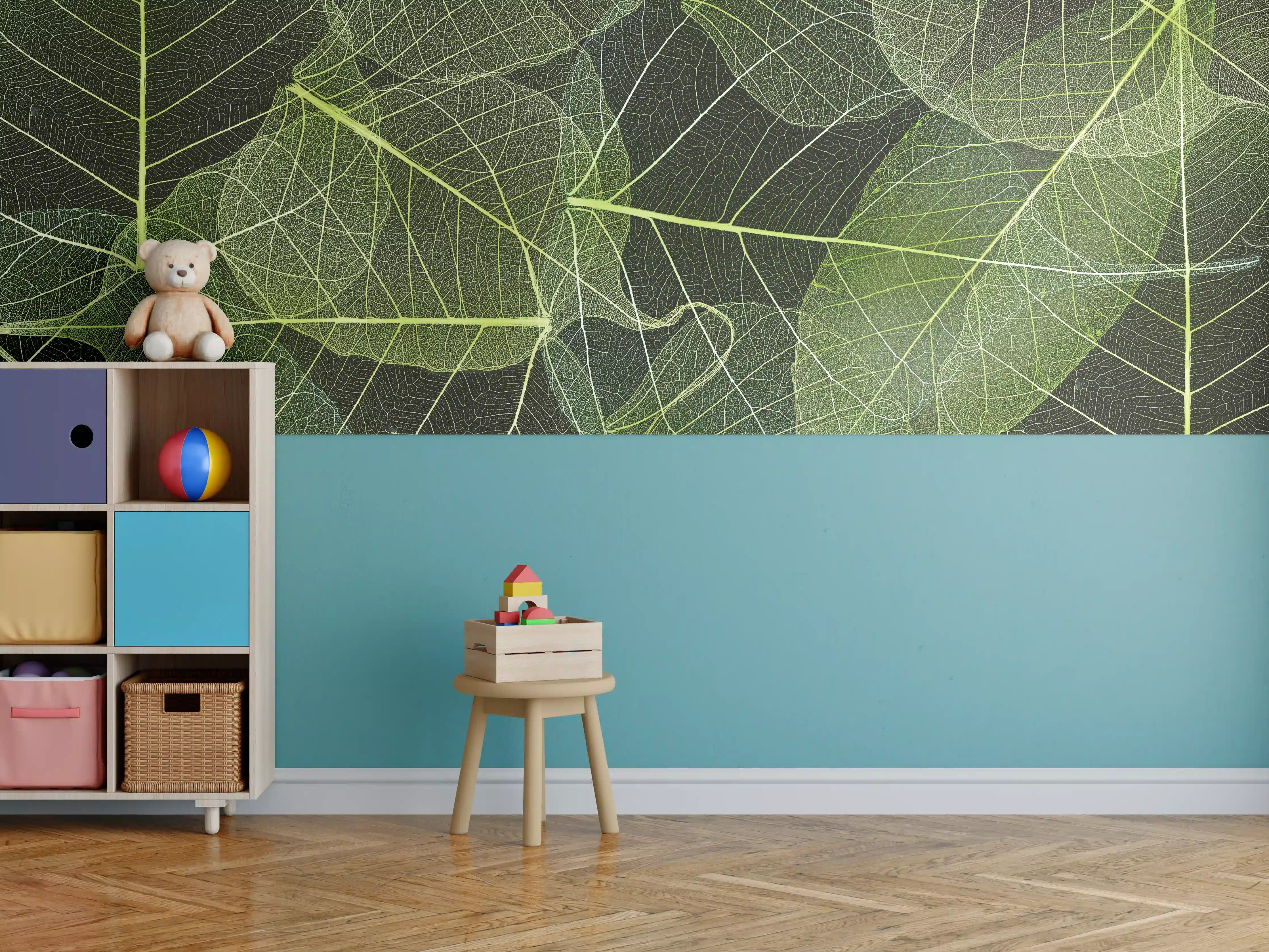 Kinderzimmer Wandgestaltung - Grüne Blattstruktur Makrofoto
