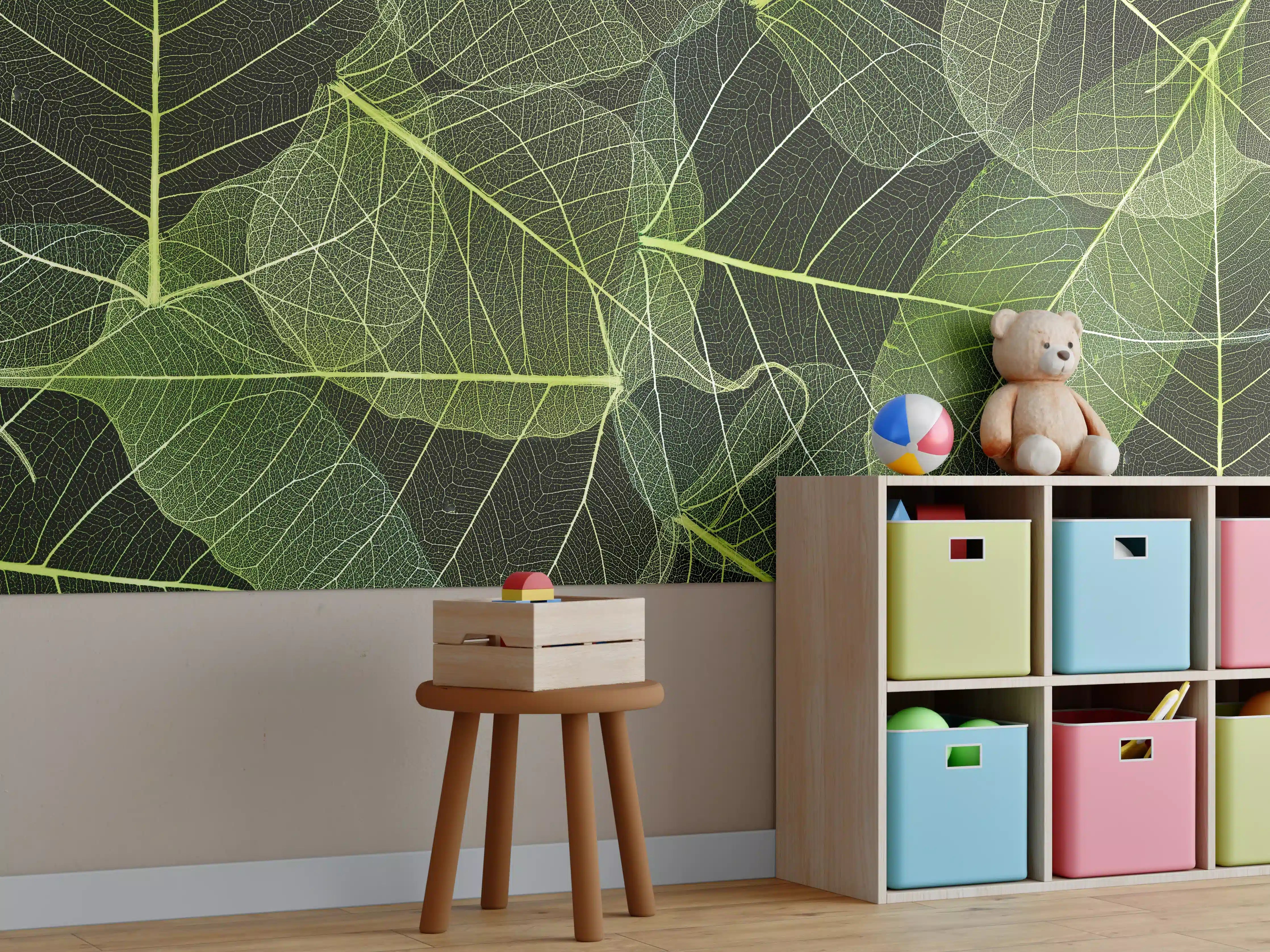 Kinderzimmer Wandgestaltung - Grüne Blattstruktur Makrofoto