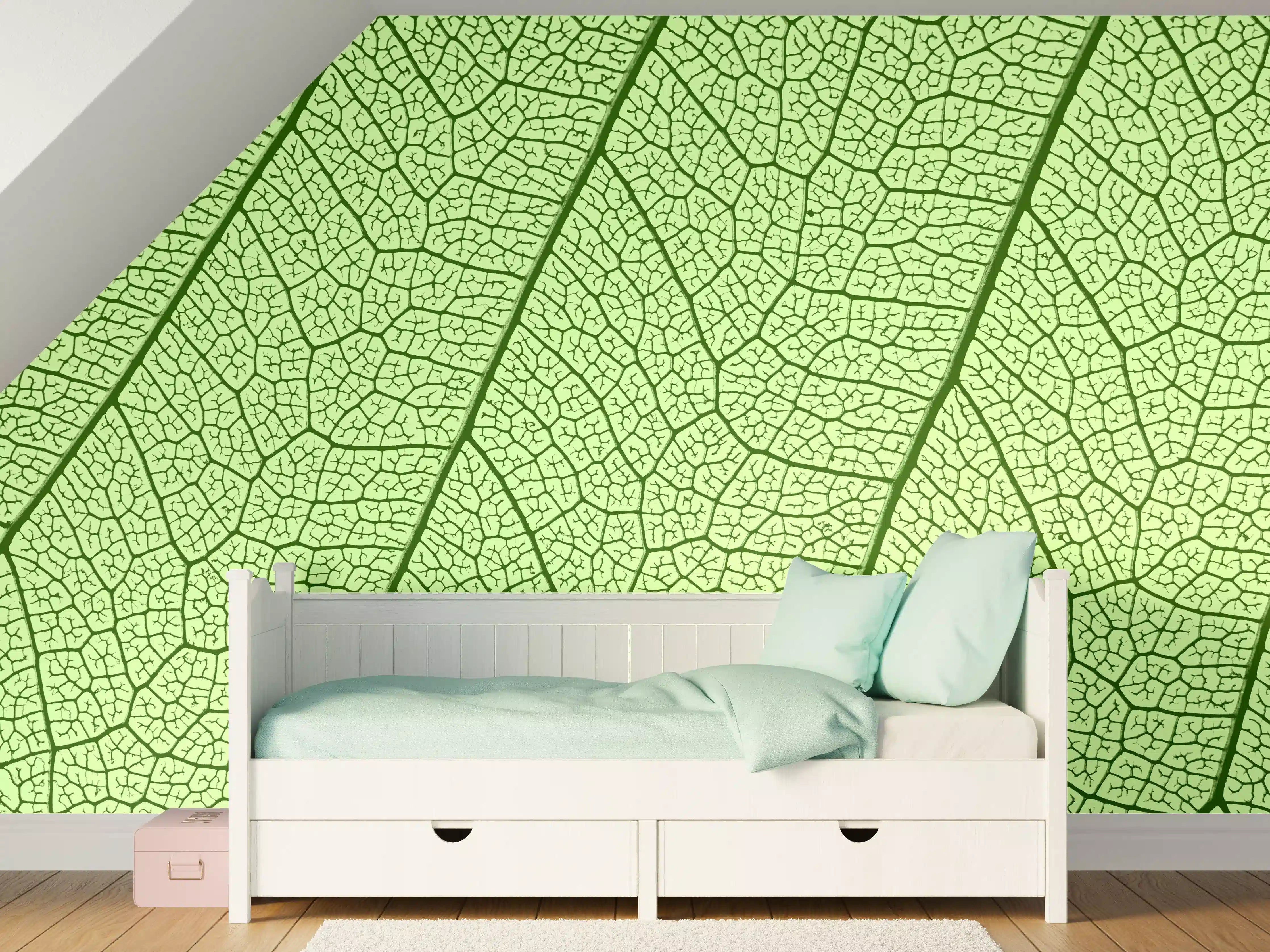 Kinderzimmer Wandgestaltung - Grüne Blattvenen Makroaufnahme