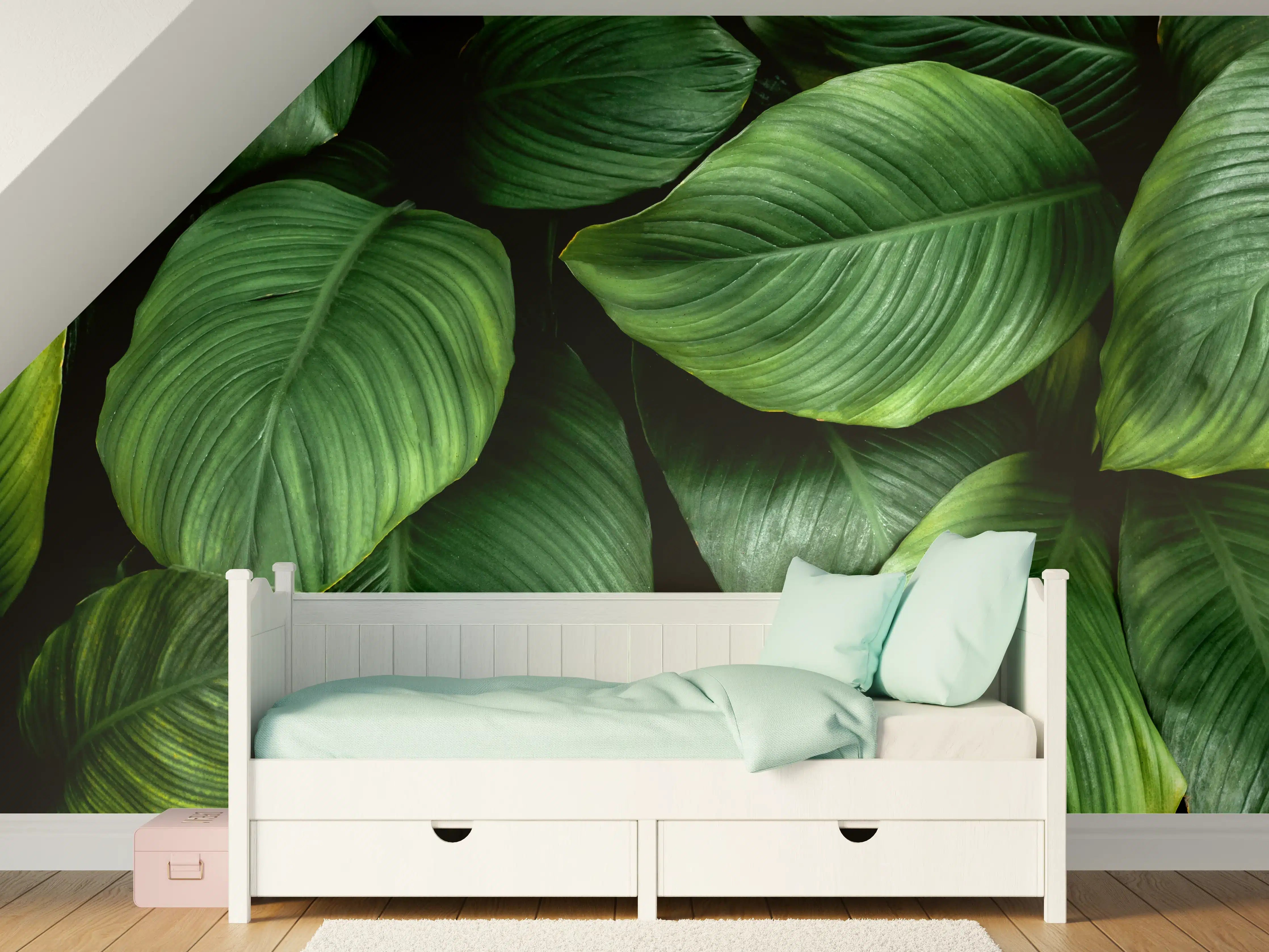Kinderzimmer Wandgestaltung - Grüne Blattwelt in Nahaufnahme