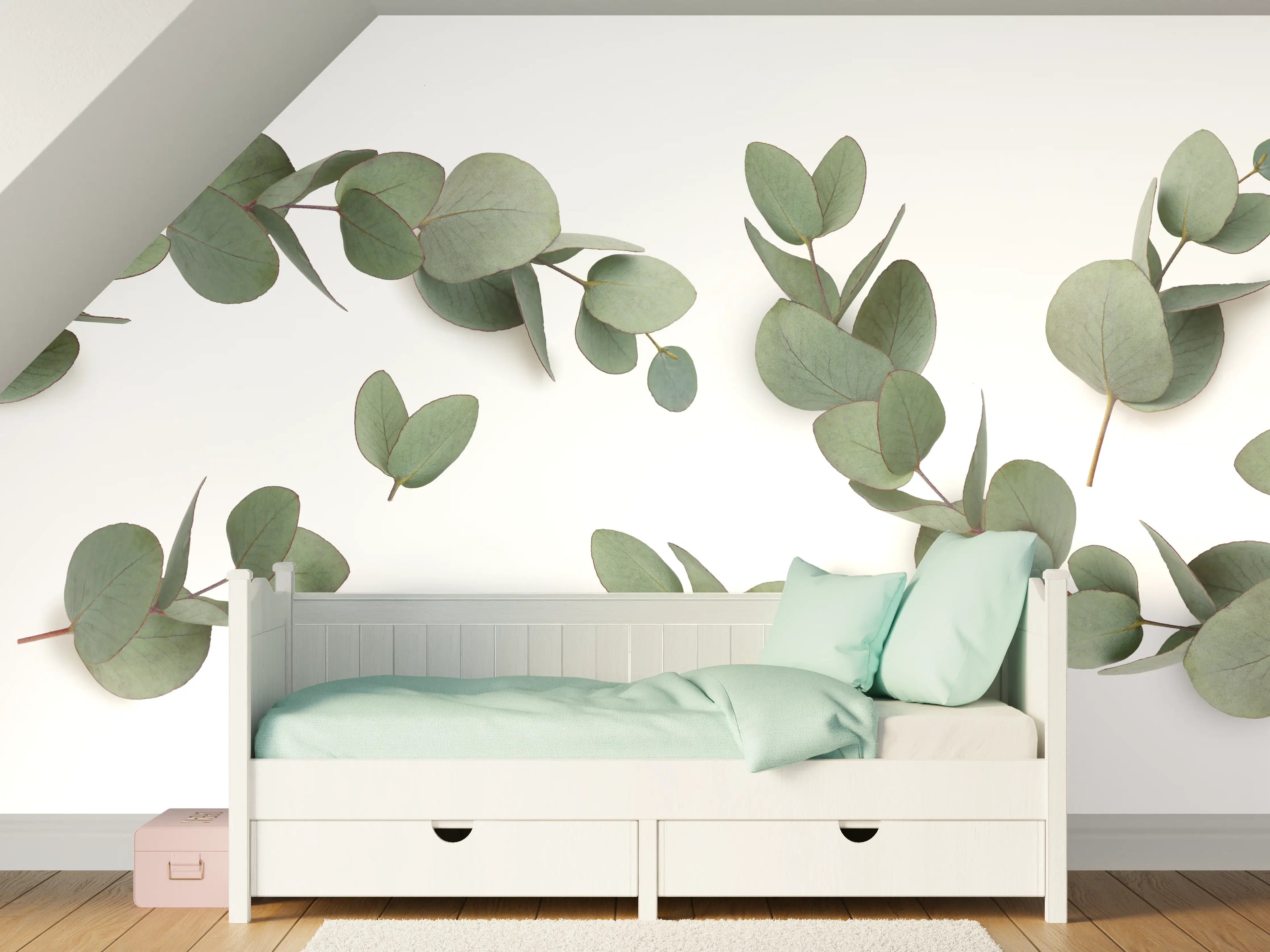 Kinderzimmer Wandgestaltung - Grüne Eukalyptus Blätter