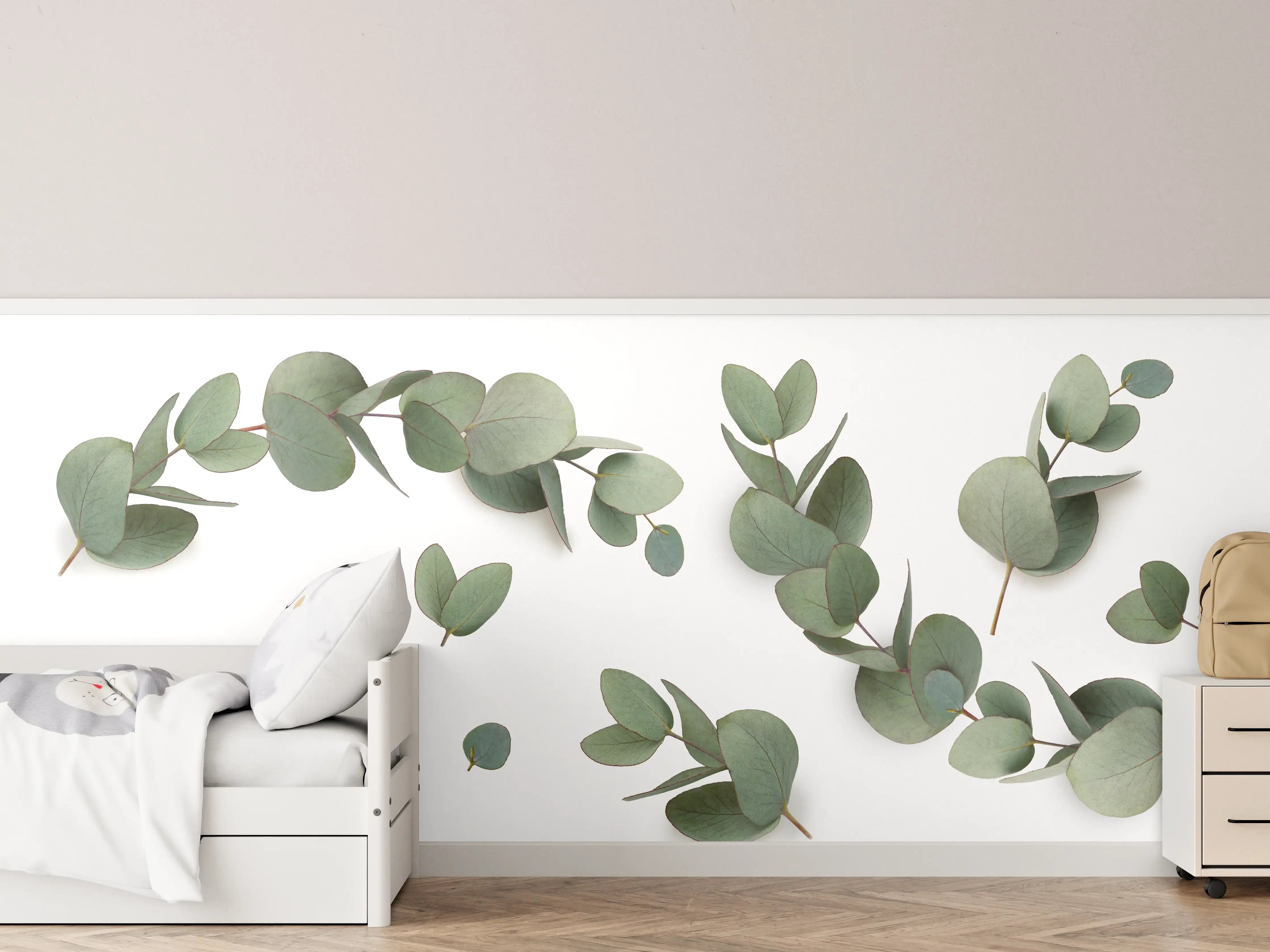 Kinderzimmer Wandgestaltung - Grüne Eukalyptus Blätter