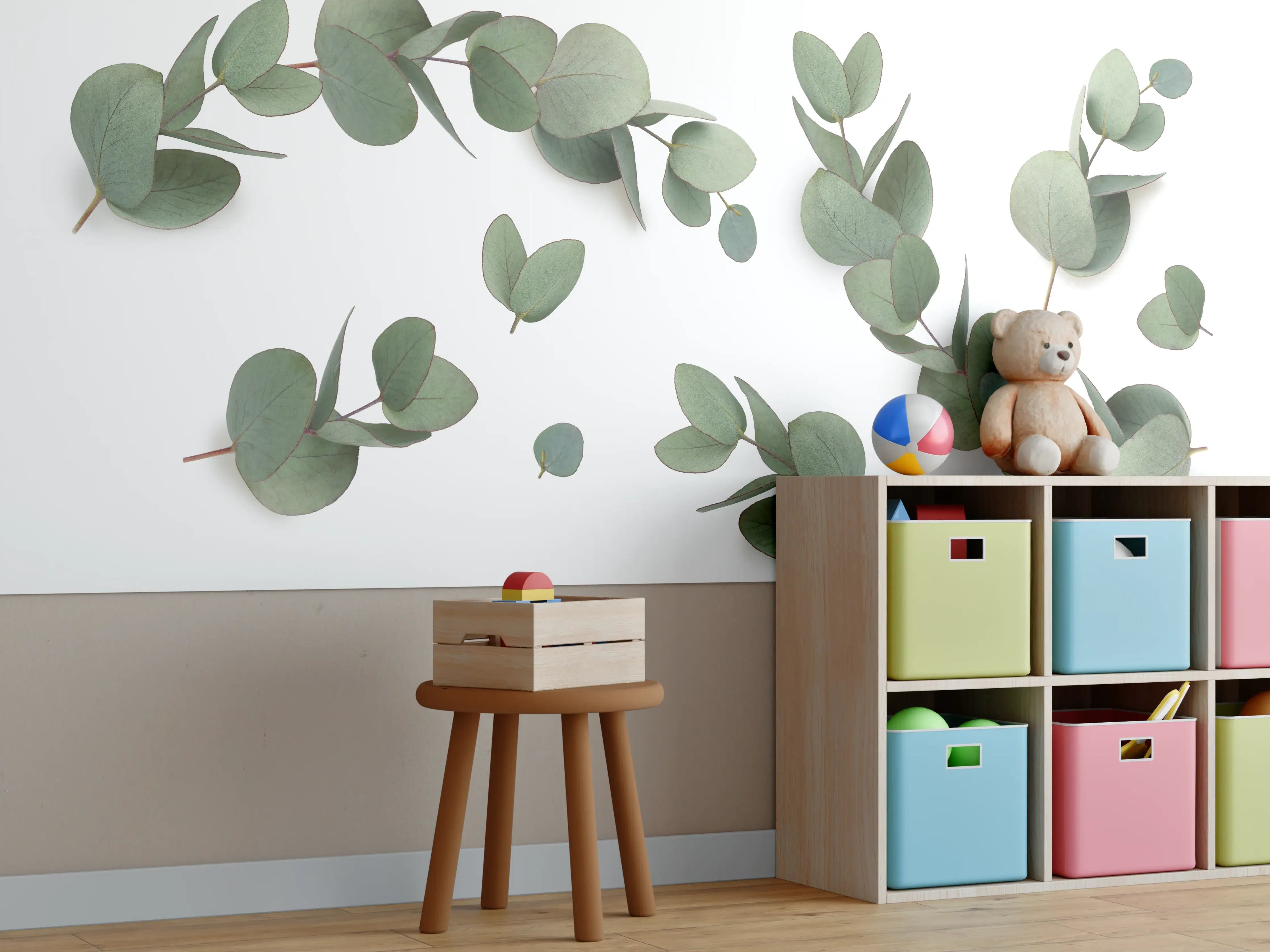 Kinderzimmer Wandgestaltung - Grüne Eukalyptus Blätter