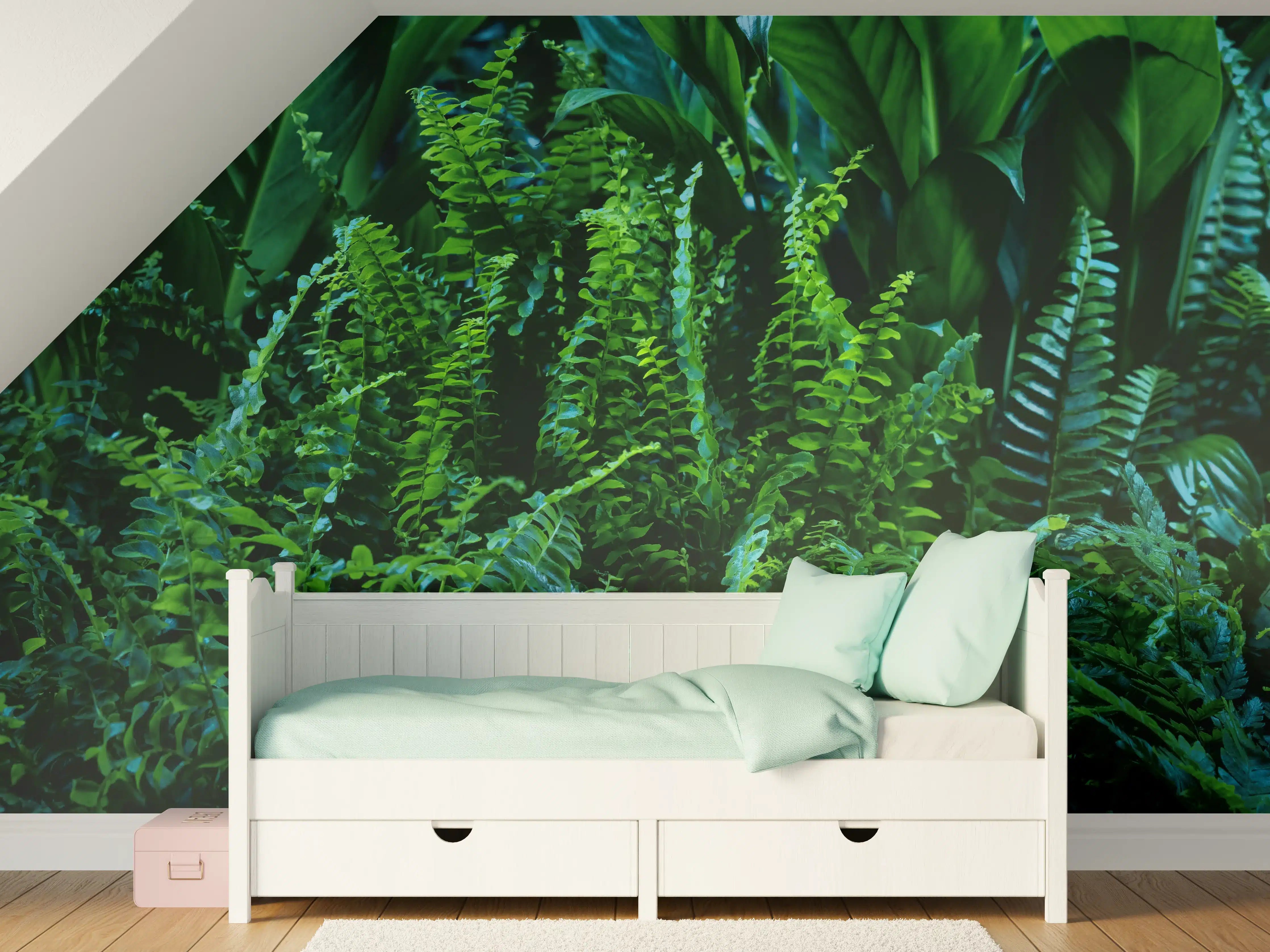 Kinderzimmer Wandgestaltung - Grüne Farn Blatt Textur