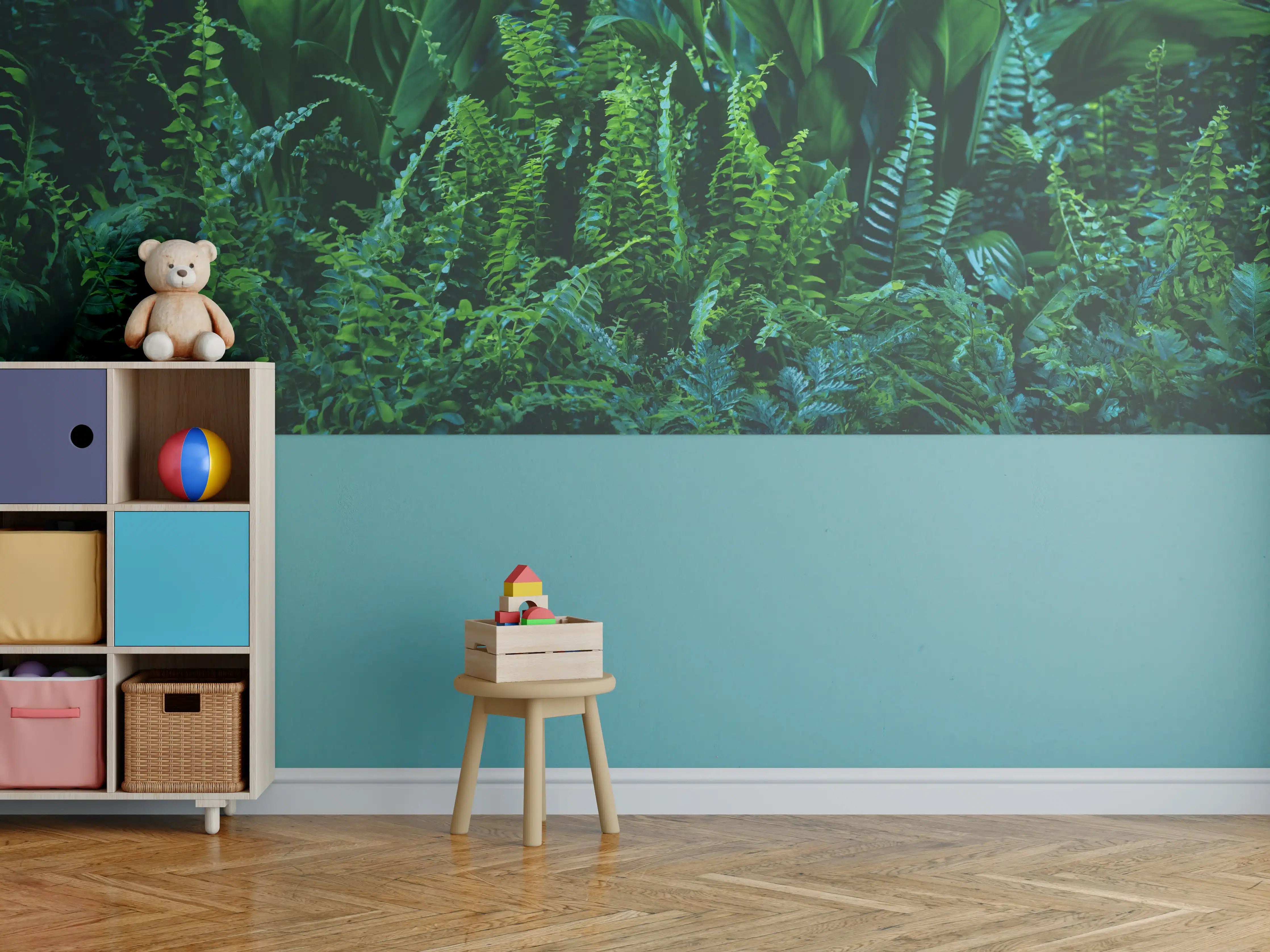 Kinderzimmer Wandgestaltung - Grüne Farn Blatt Textur