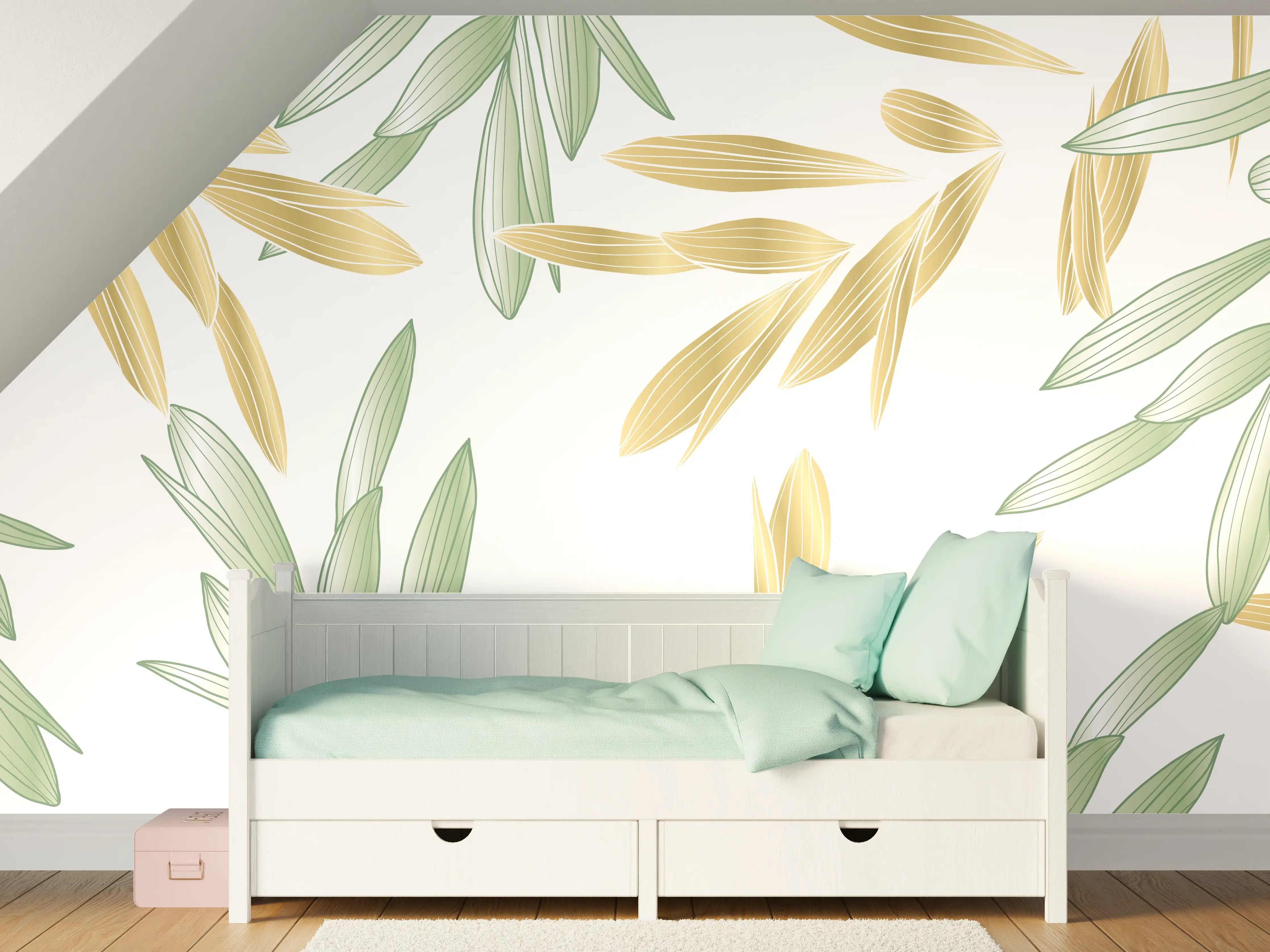 Kinderzimmer Wandgestaltung - Grüne Olivenzweige Muster