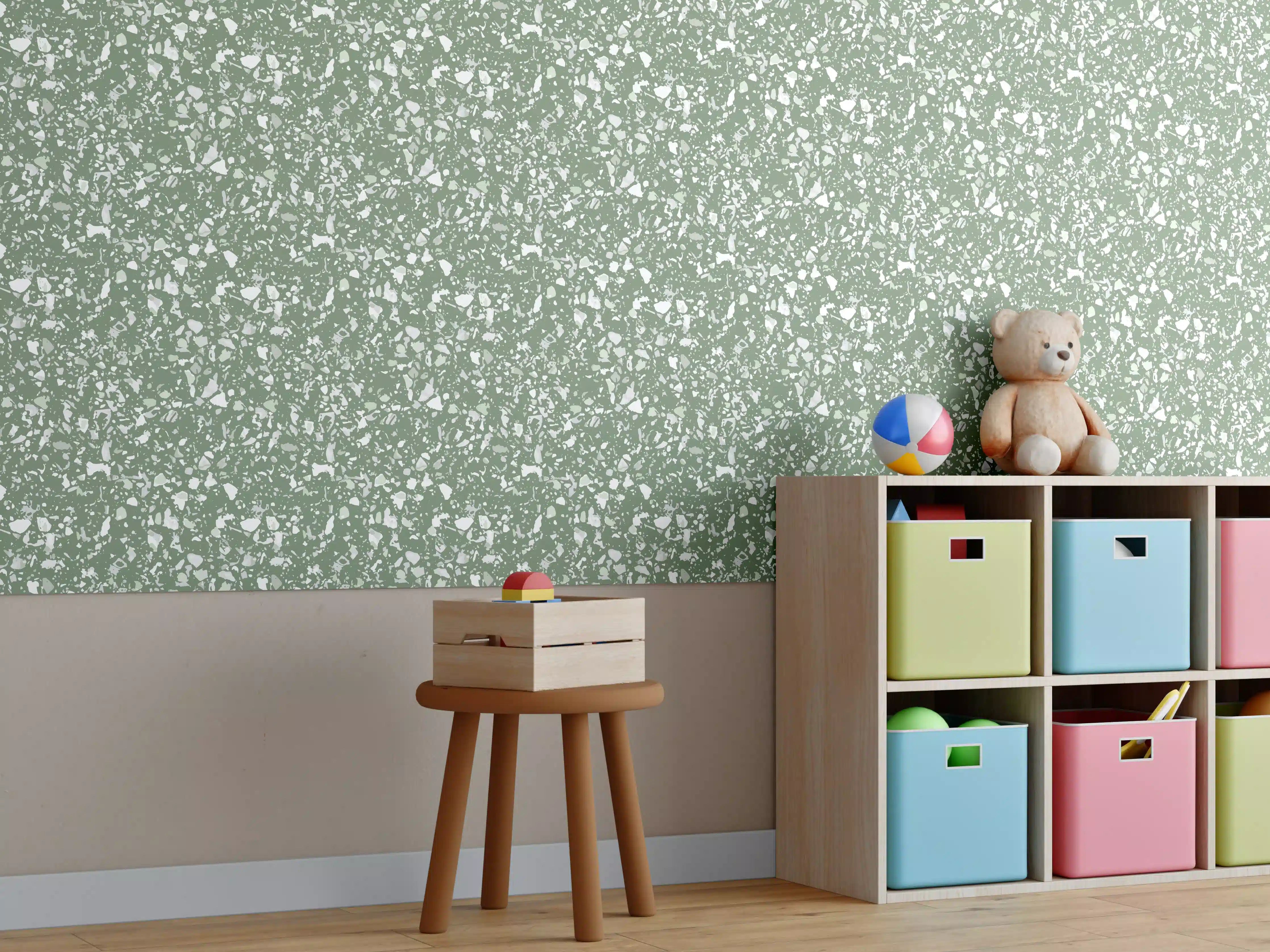 Kinderzimmer Wandgestaltung - Grüne Terrazzo-Olive-Textur