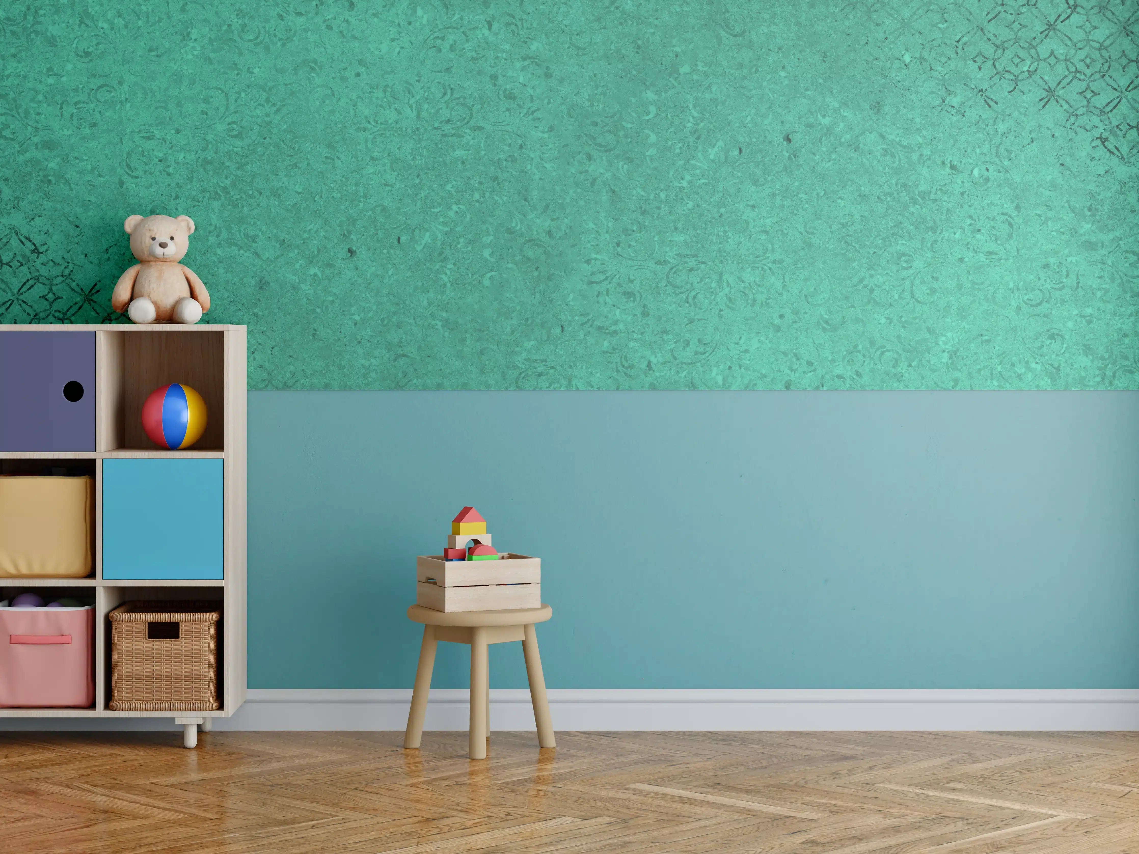 Kinderzimmer Wandgestaltung - Grüne Textur mit Muster