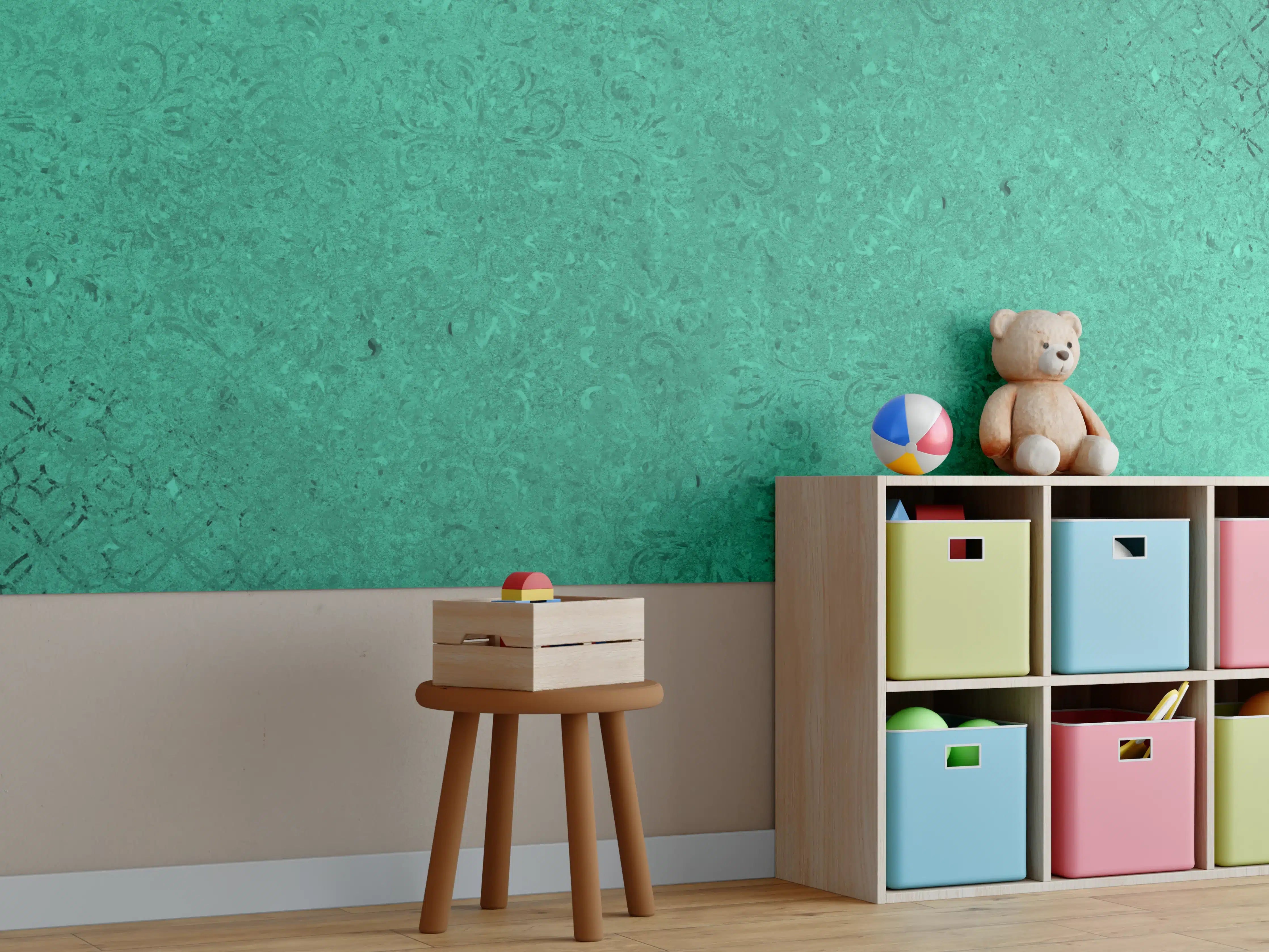 Kinderzimmer Wandgestaltung - Grüne Textur mit Muster