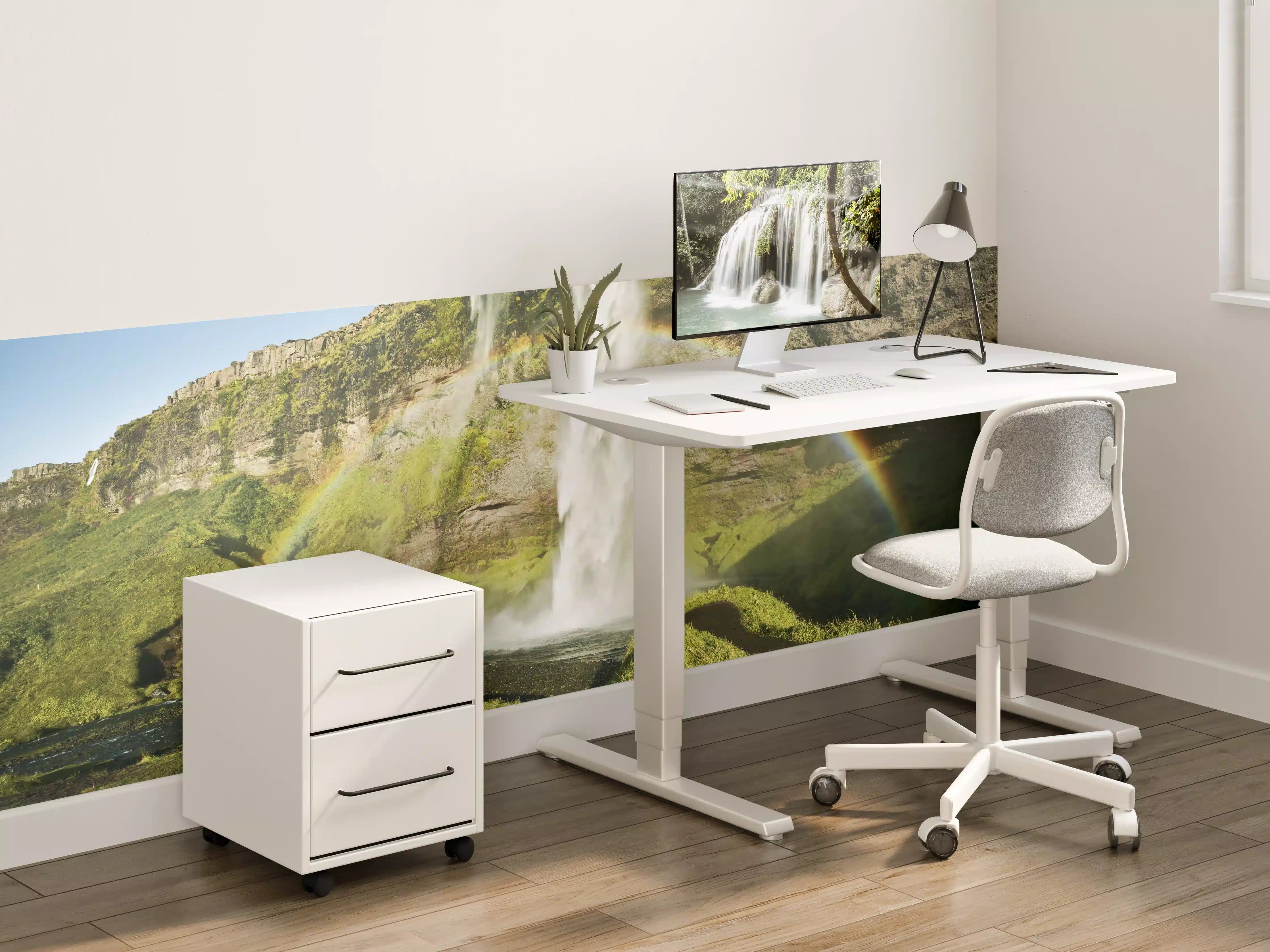 Kinderzimmer Wandgestaltung - Grüne Wasserfall-Landschaft mit Regenbogen