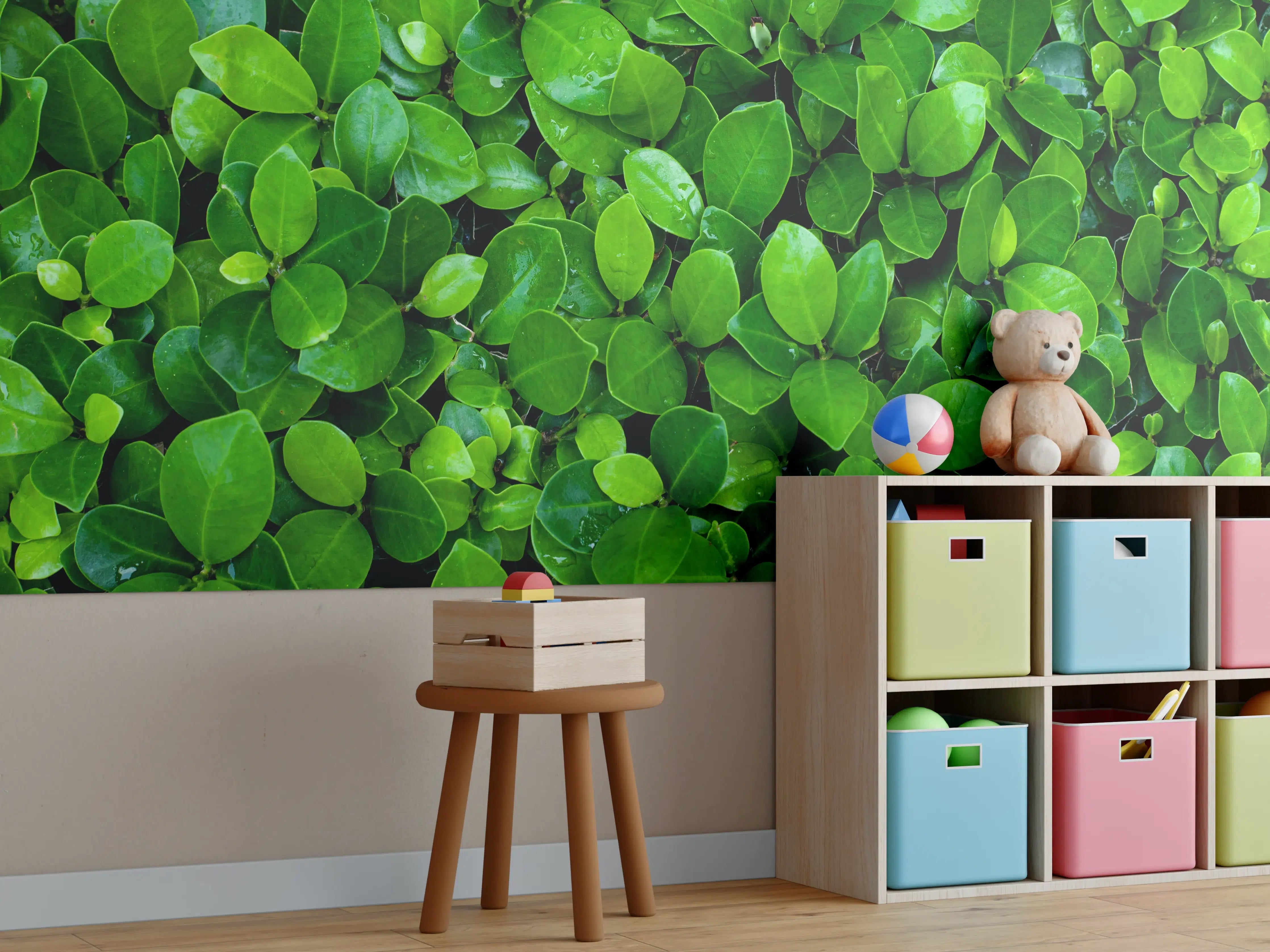 Kinderzimmer Wandgestaltung - Grüne saftige Busch Blätter