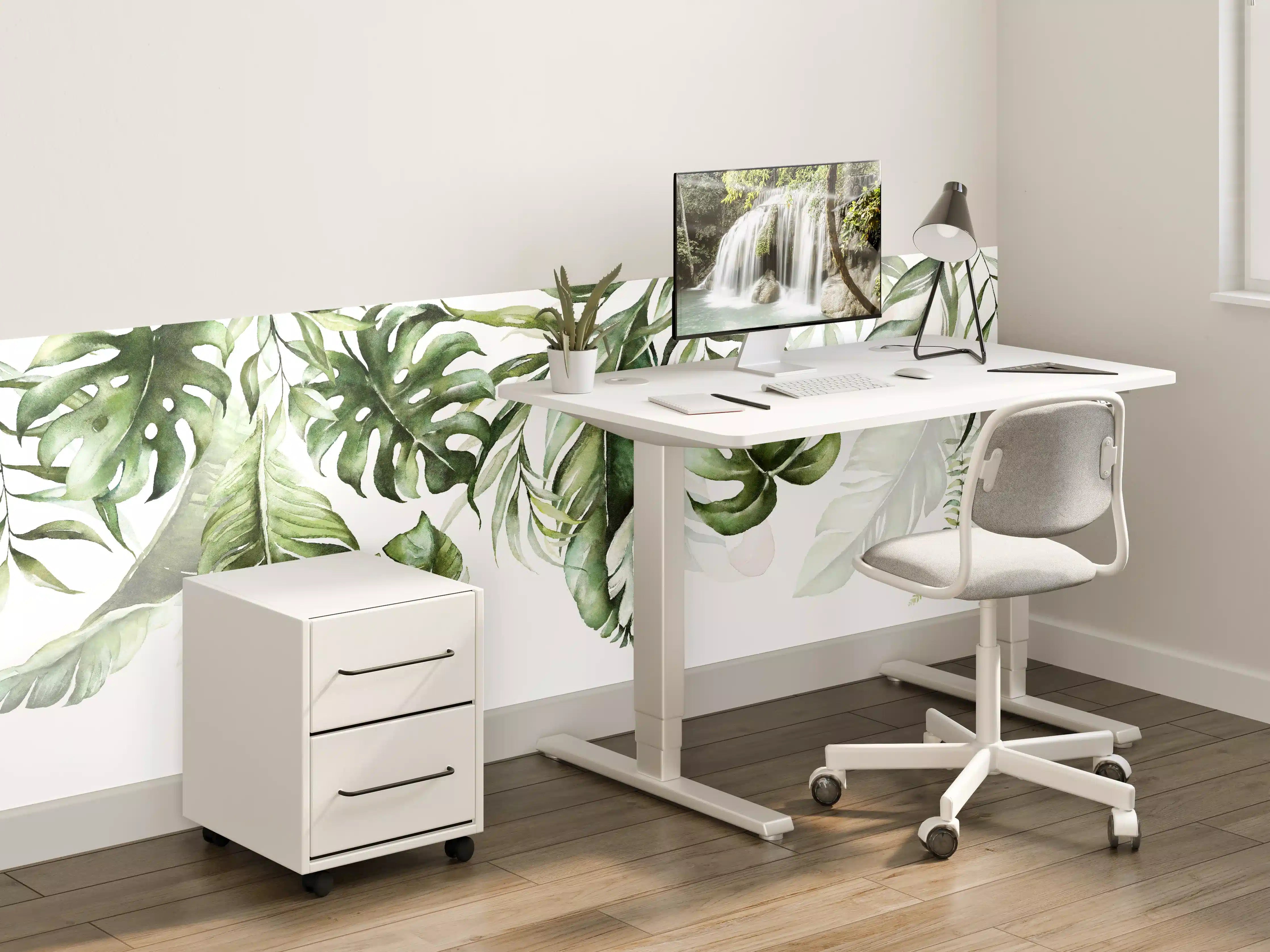 Kinderzimmer Wandgestaltung - Grüne tropische Blätter Aquarell