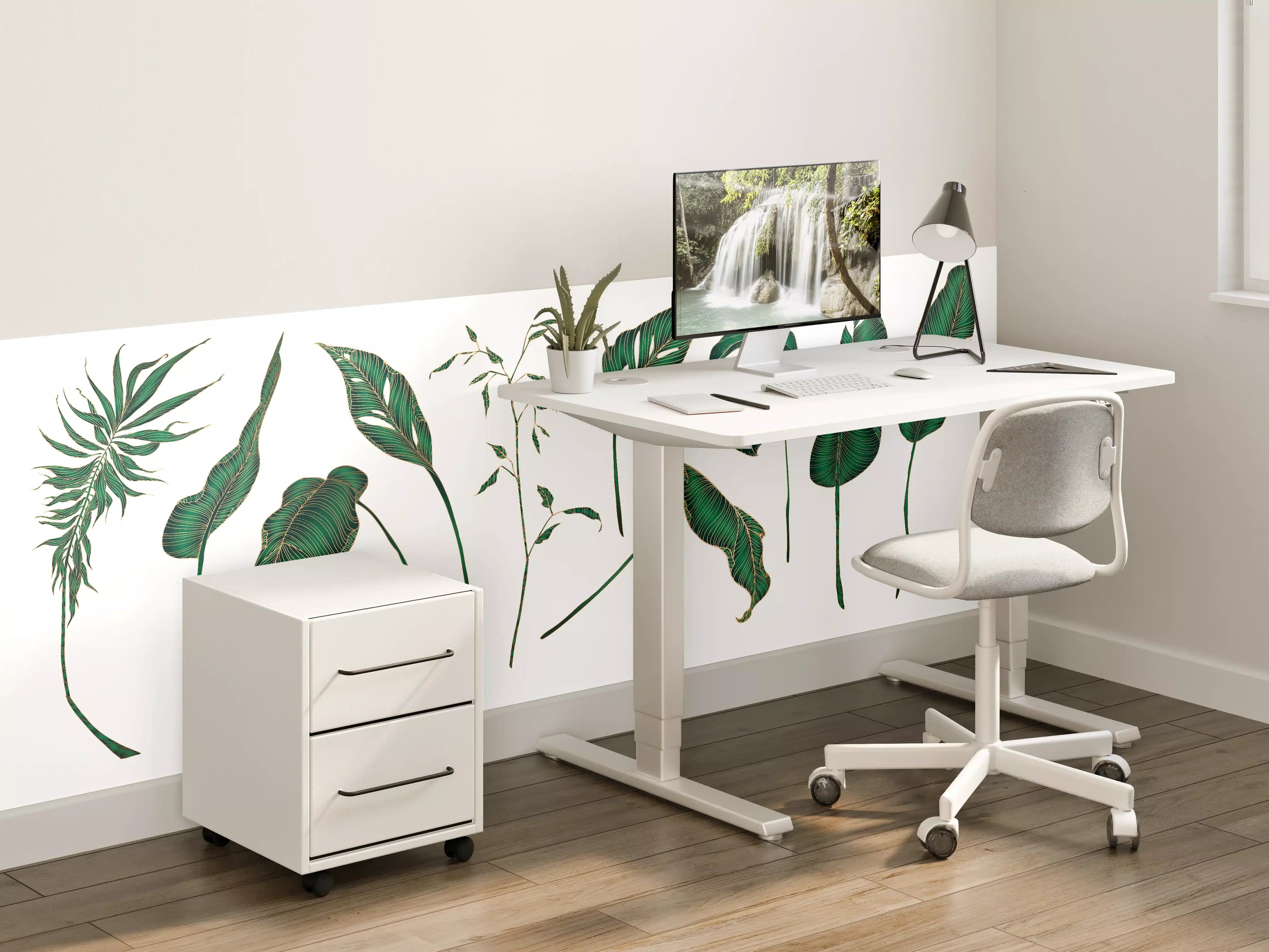 Kinderzimmer Wandgestaltung - Grüne tropische Blätter in verschiedenen Formen