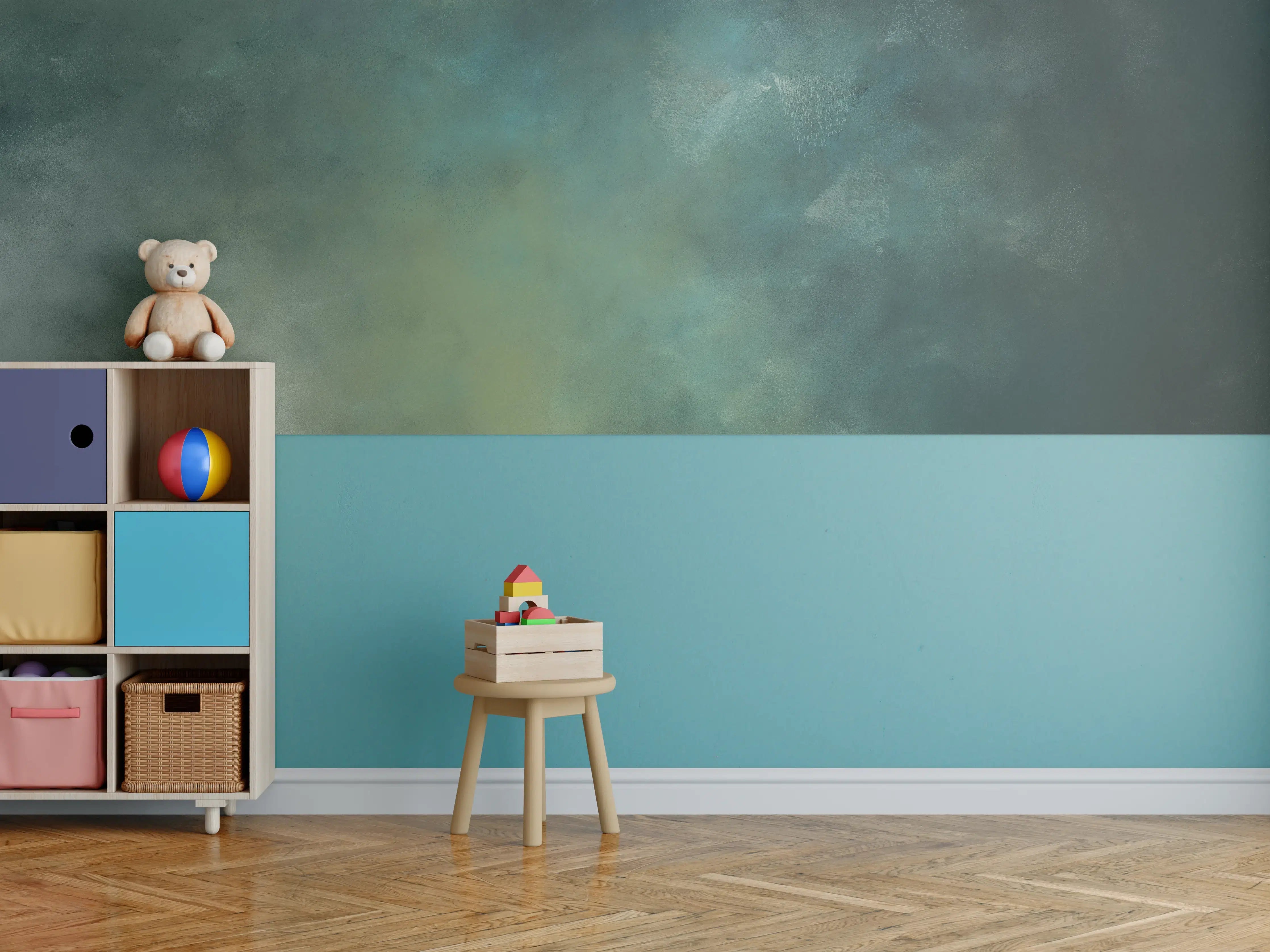 Kinderzimmer Wandgestaltung - Grüne und Blaue Aquarell-Textur
