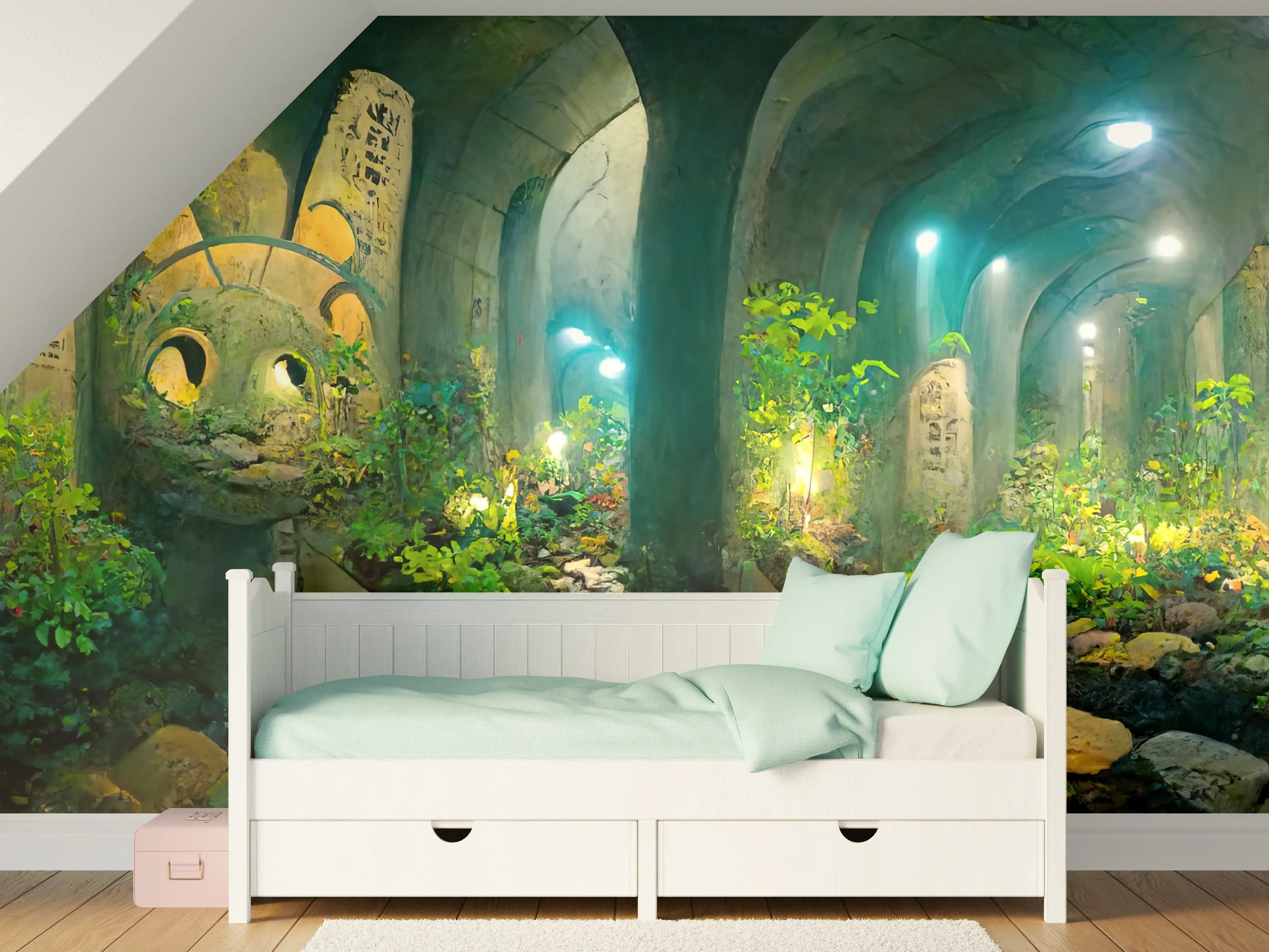 Kinderzimmer Wandgestaltung - Grüner Wald im Tunnel