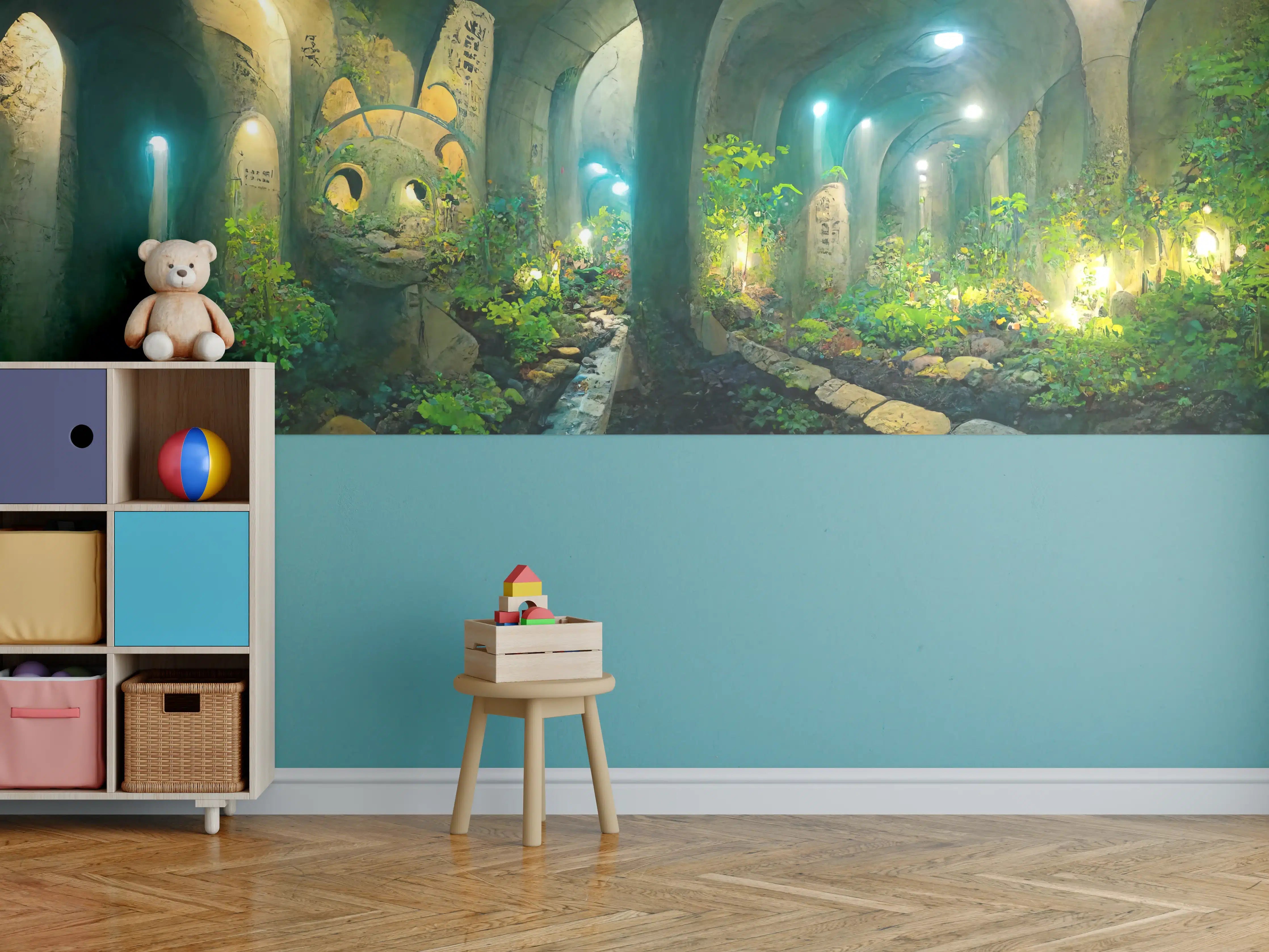 Kinderzimmer Wandgestaltung - Grüner Wald im Tunnel