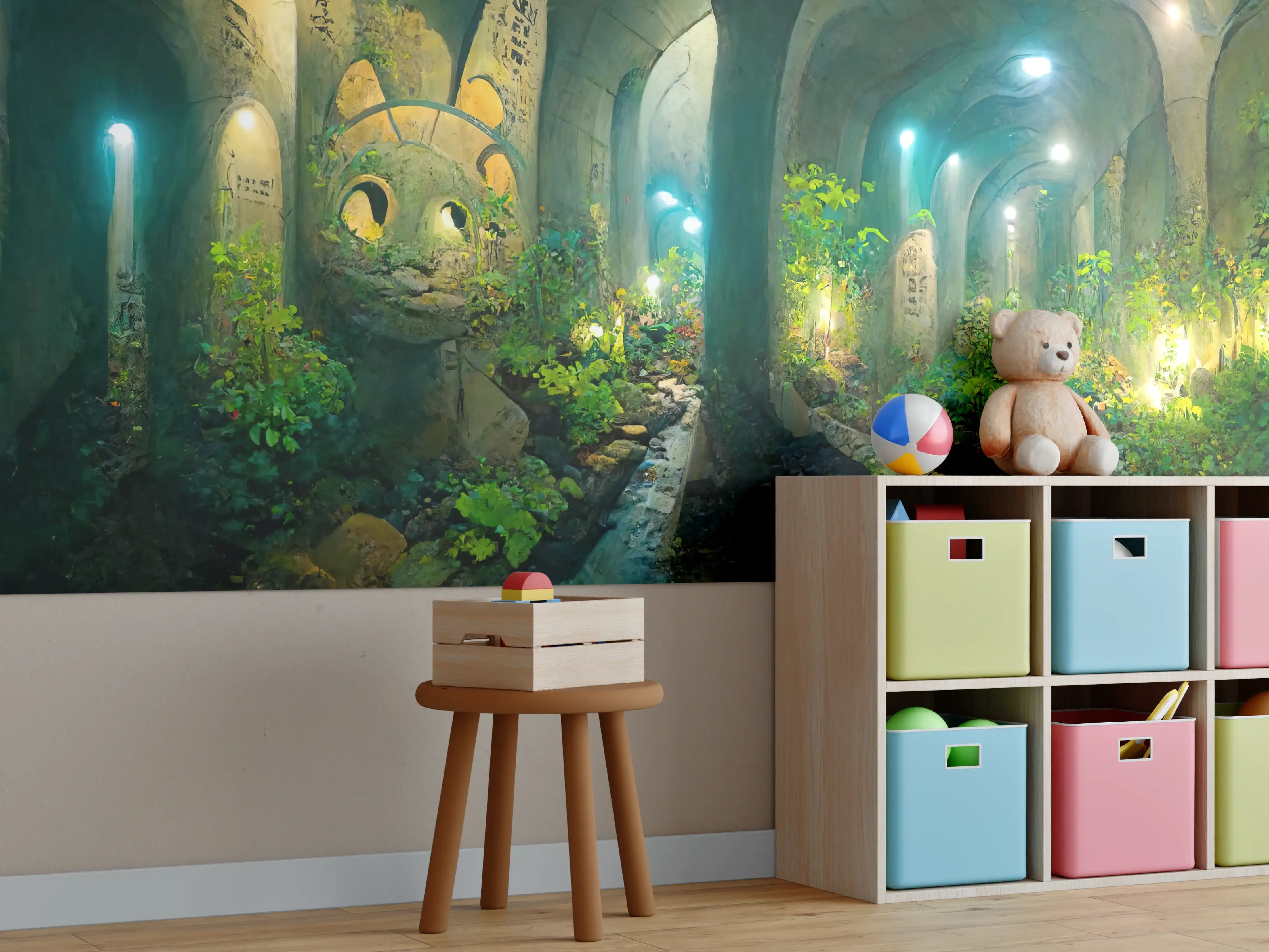 Kinderzimmer Wandgestaltung - Grüner Wald im Tunnel