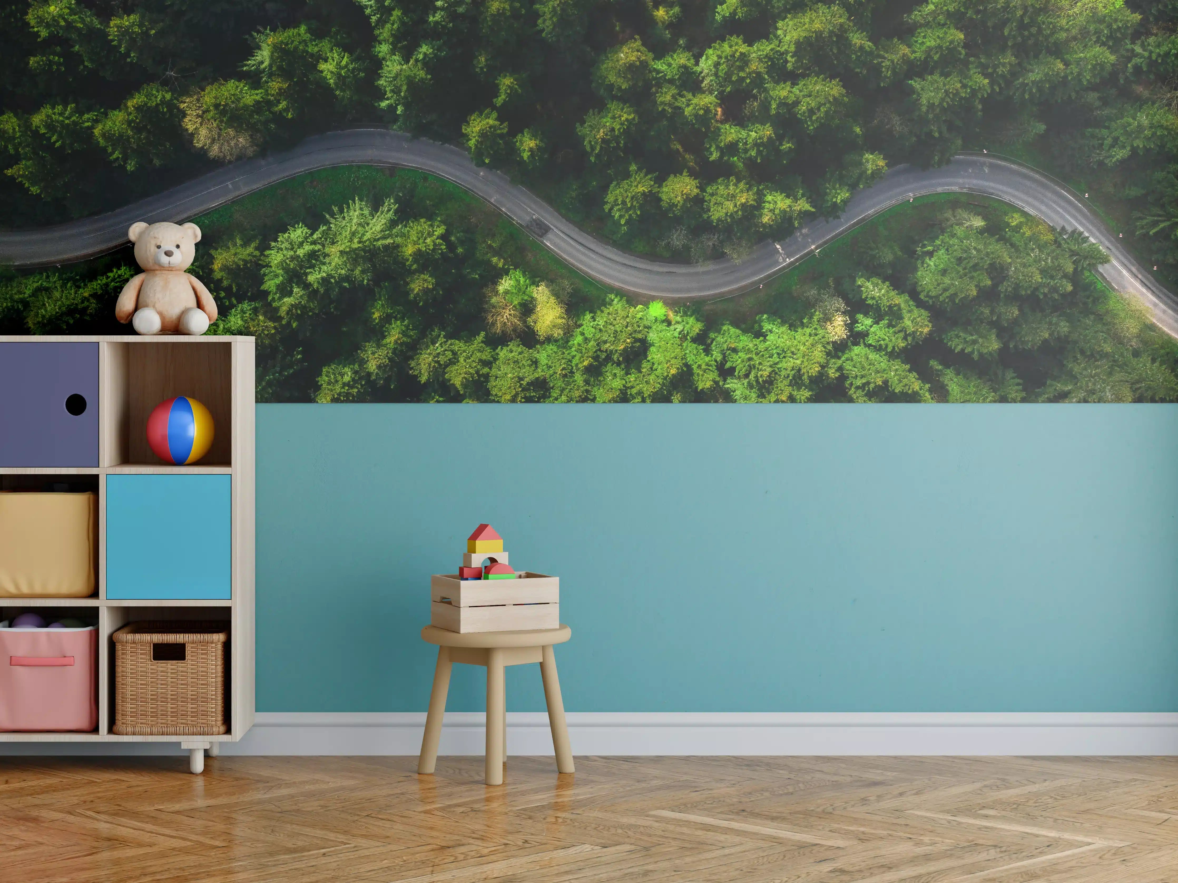Kinderzimmer Wandgestaltung - Grüner Waldweg in Kurven