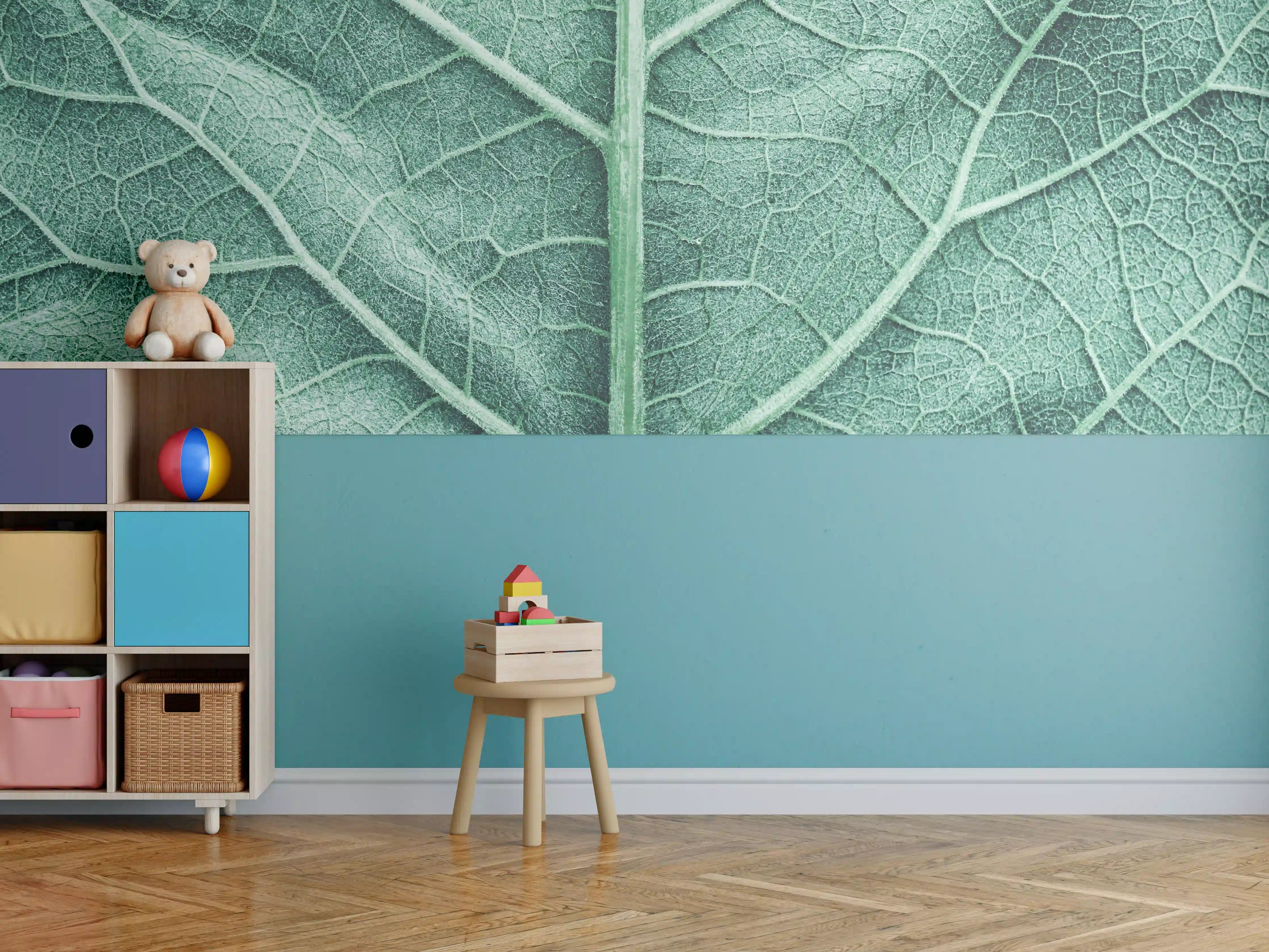Kinderzimmer Wandgestaltung - Grünes Blättermuster mit feiner Struktur
