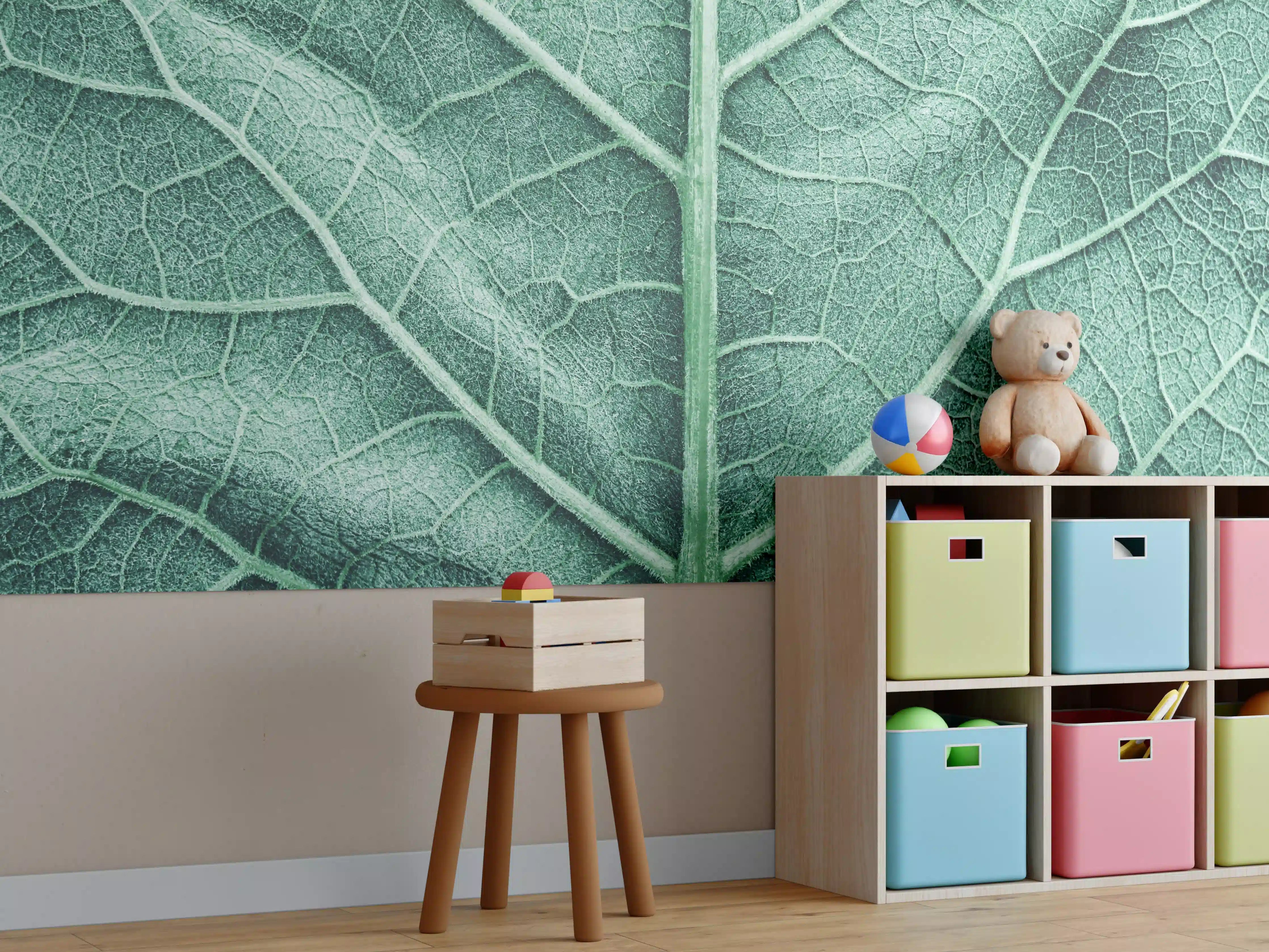 Kinderzimmer Wandgestaltung - Grünes Blättermuster mit feiner Struktur