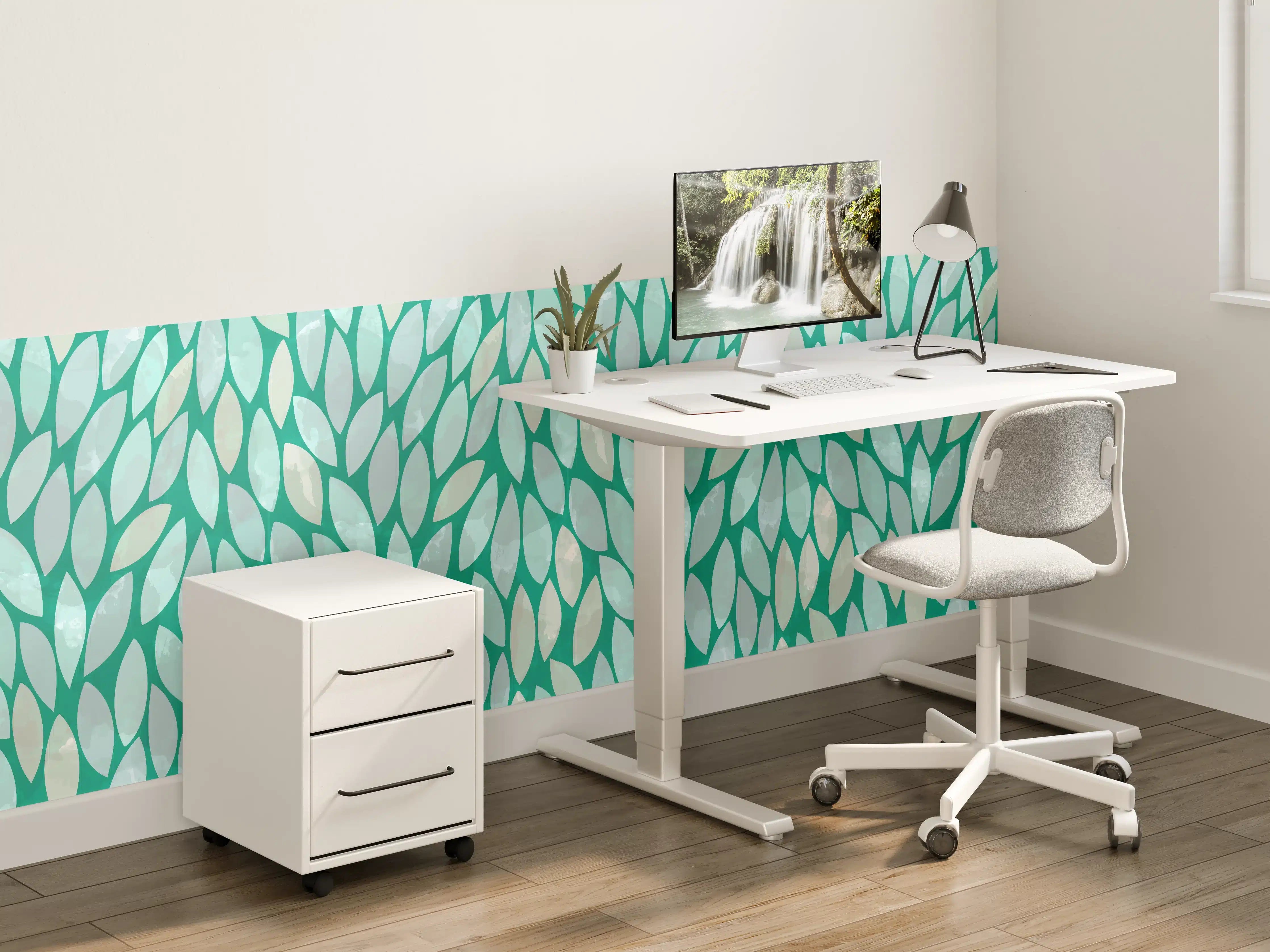 Kinderzimmer Wandgestaltung - Grünes Blättermuster mit weißen Akzenten