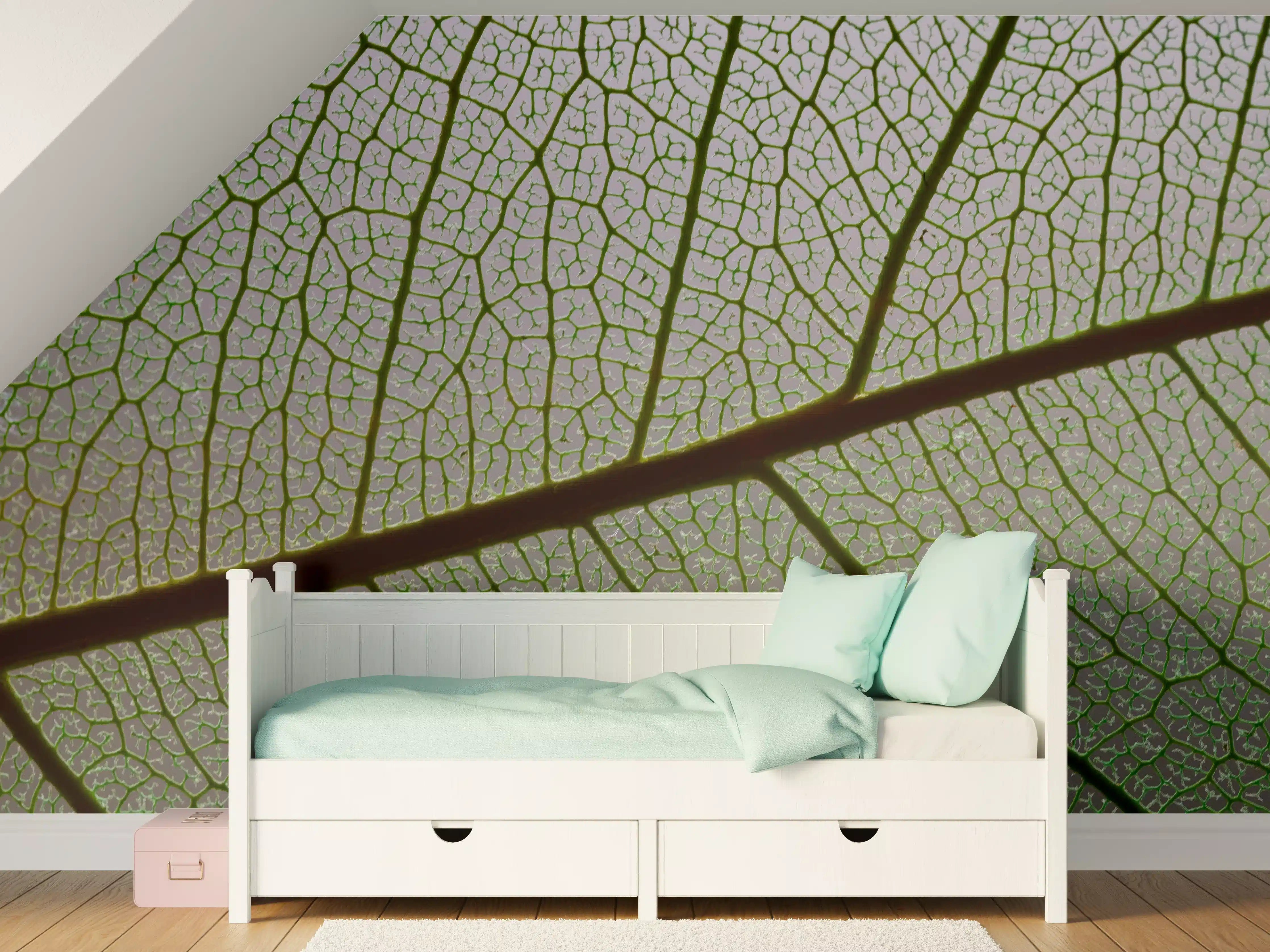 Kinderzimmer Wandgestaltung - Grünes Blatt mit filigranen Adern