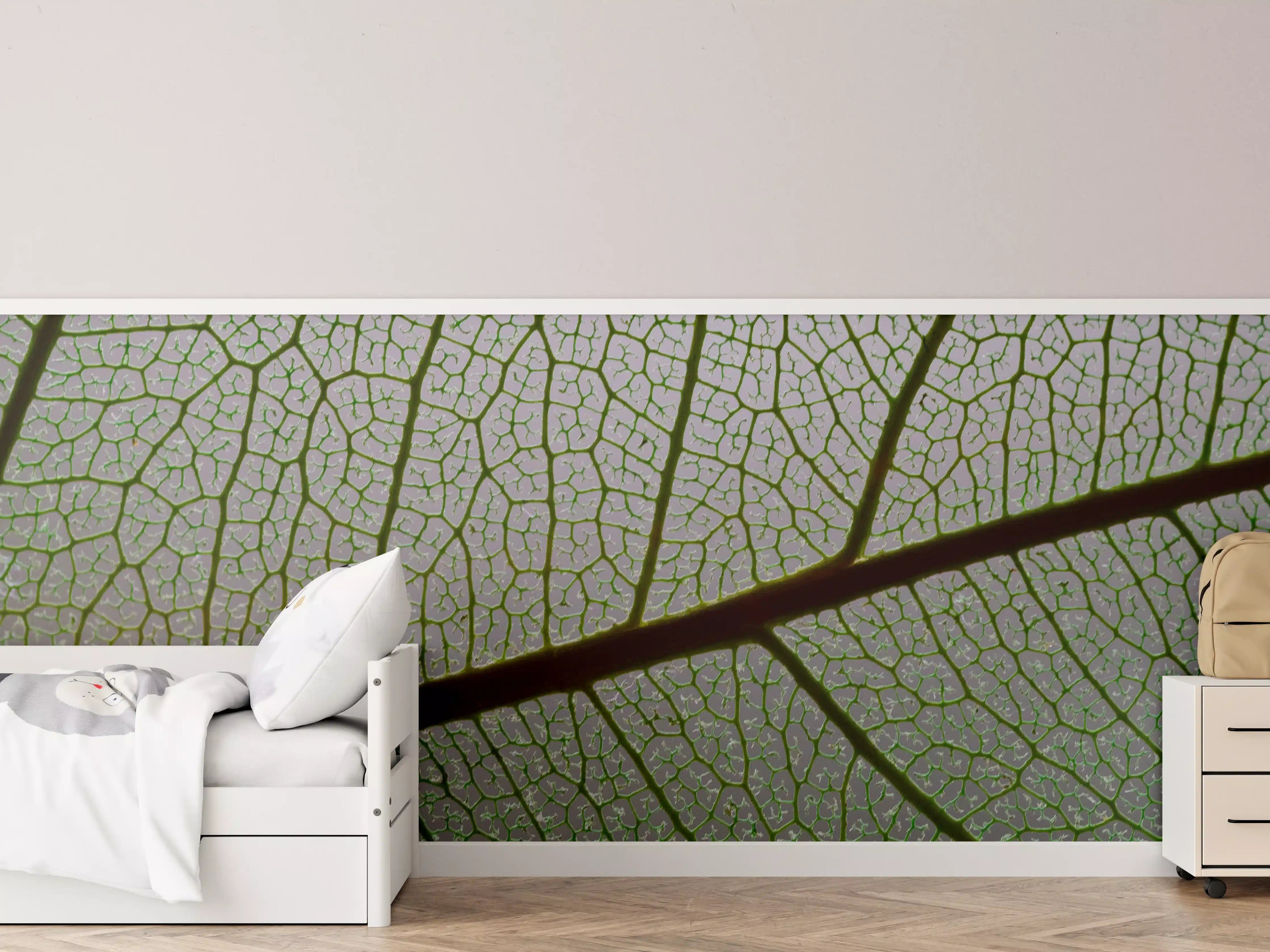 Kinderzimmer Wandgestaltung - Grünes Blatt mit filigranen Adern