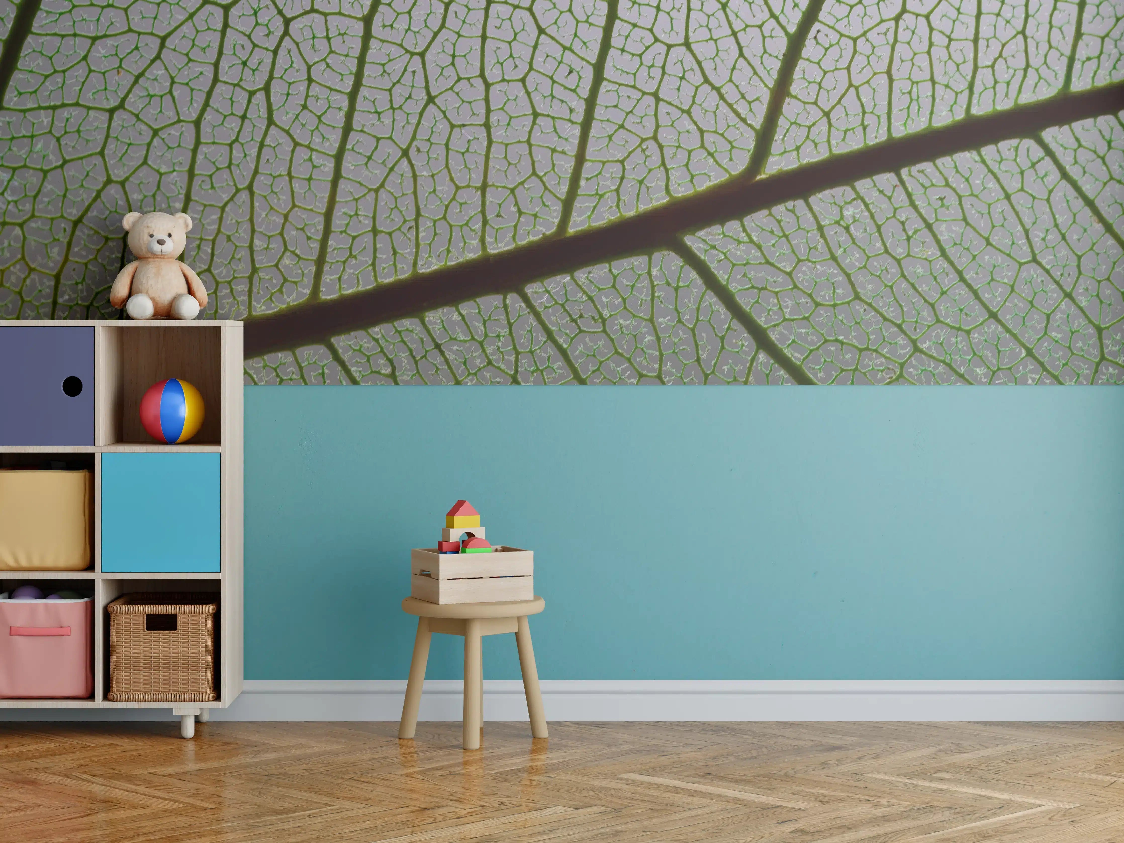 Kinderzimmer Wandgestaltung - Grünes Blatt mit filigranen Adern