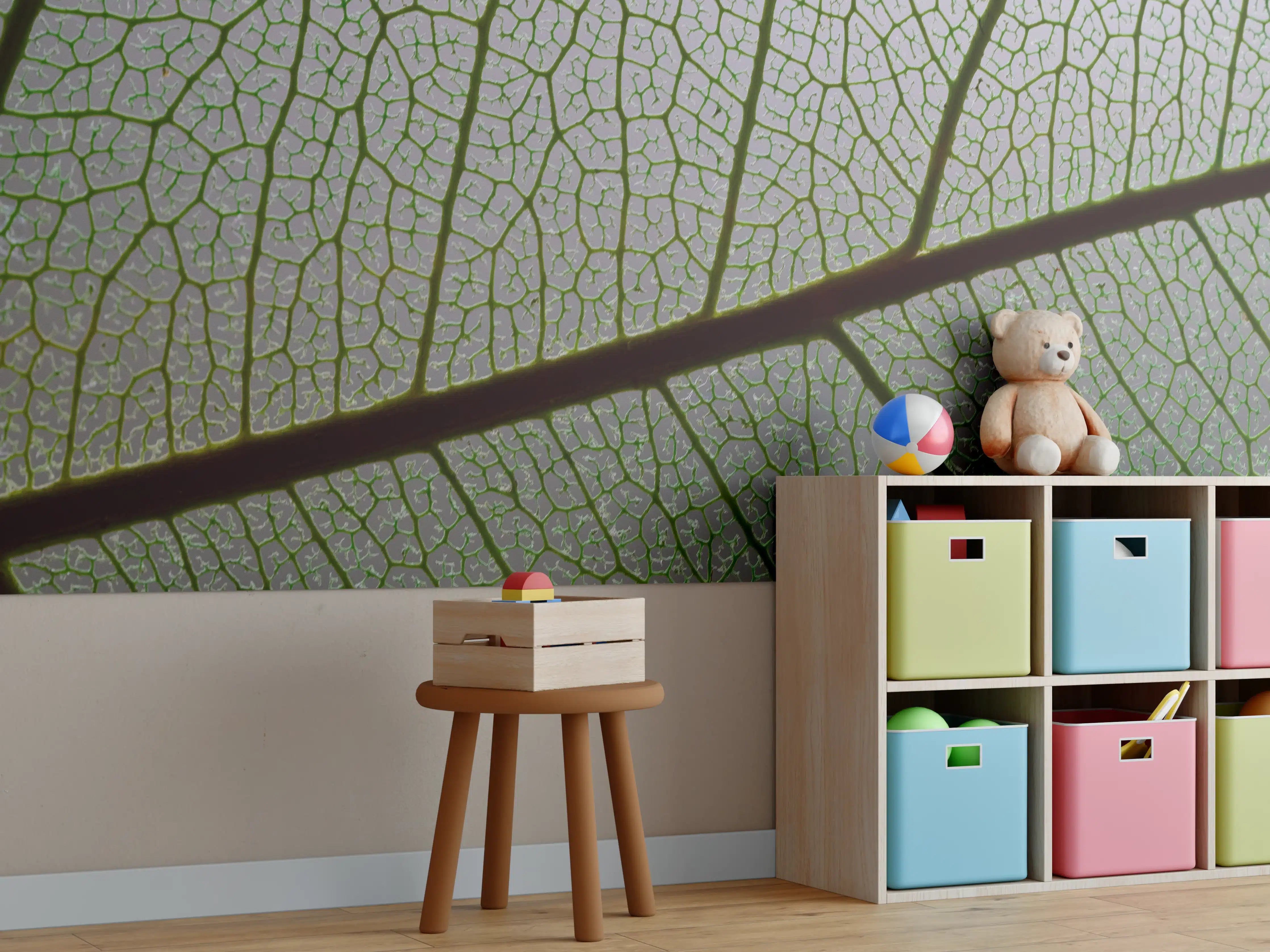 Kinderzimmer Wandgestaltung - Grünes Blatt mit filigranen Adern