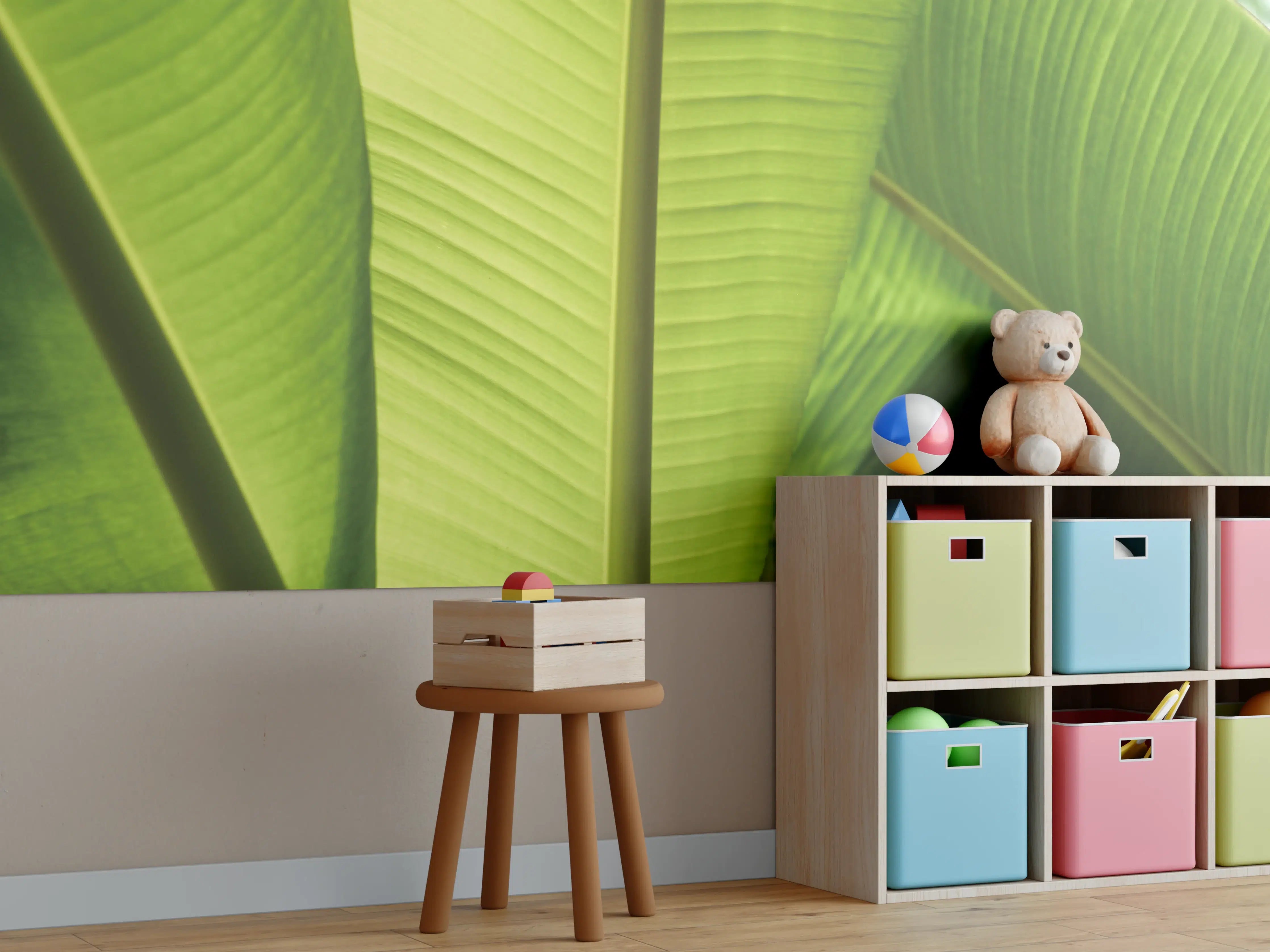 Kinderzimmer Wandgestaltung - Grünes Tropenblatt-Motiv