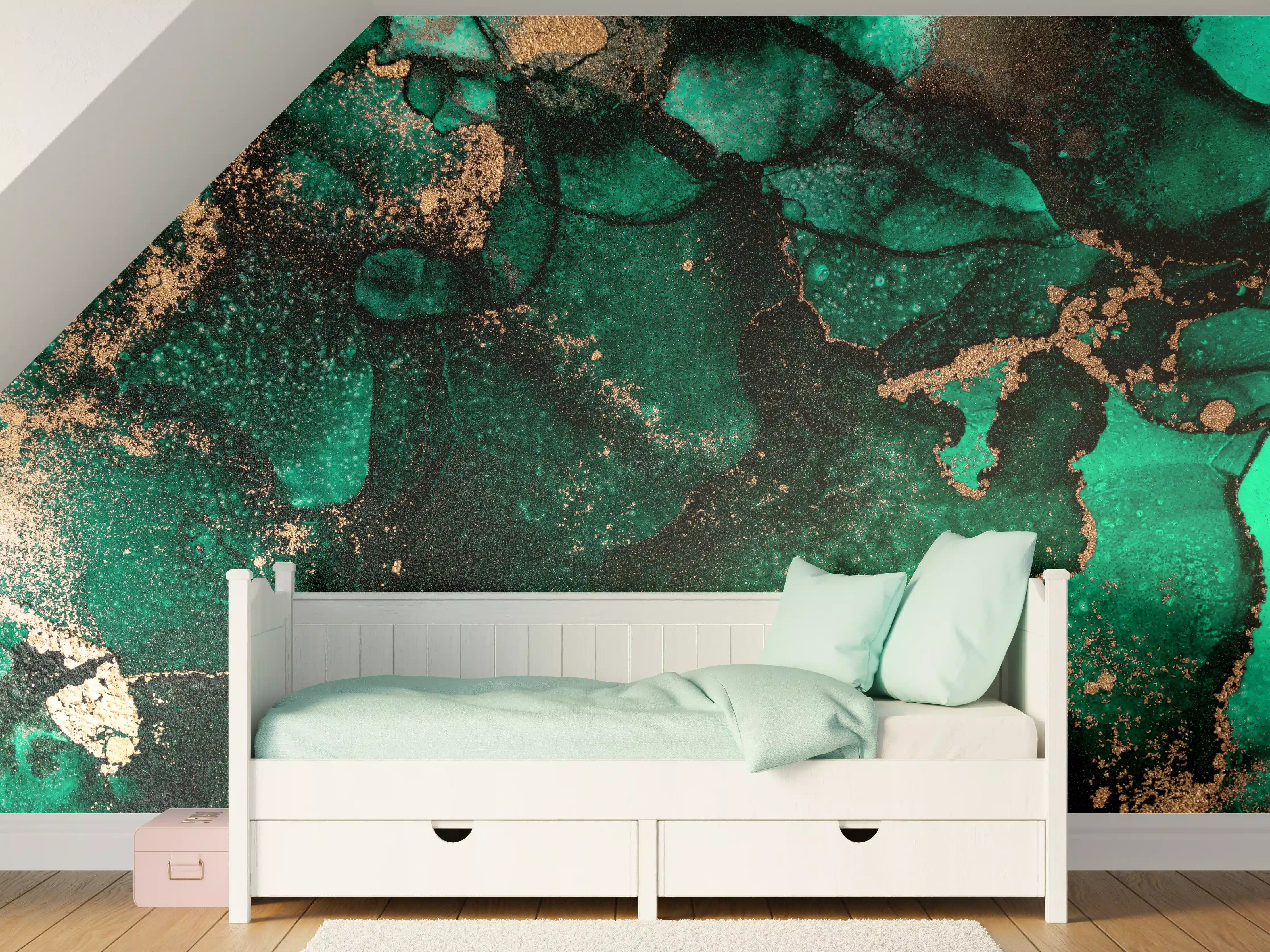 Kinderzimmer Wandgestaltung - Grünliche Marmor Wandtextur - Flüssigmalerei