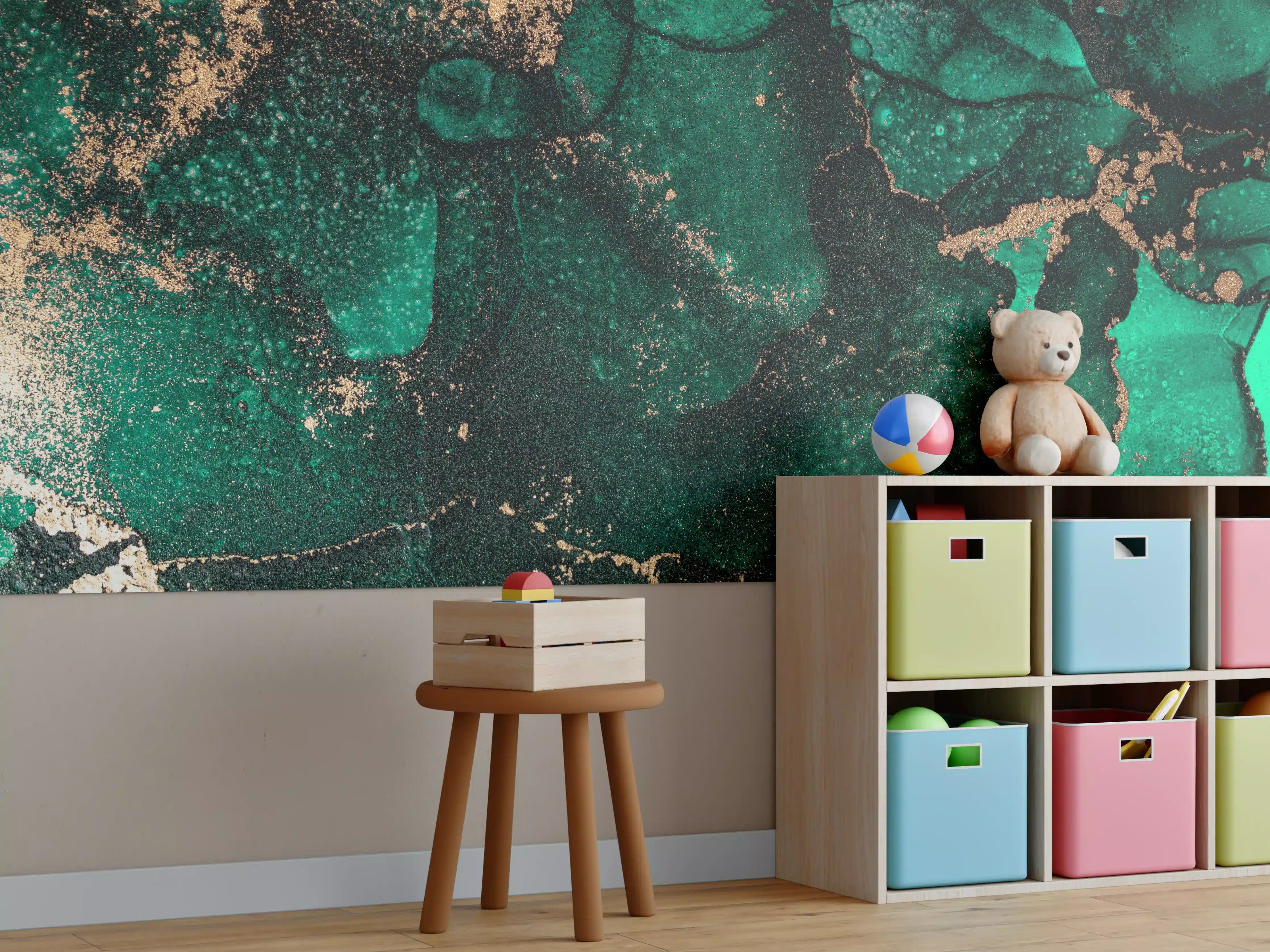 Kinderzimmer Wandgestaltung - Grünliche Marmor Wandtextur - Flüssigmalerei