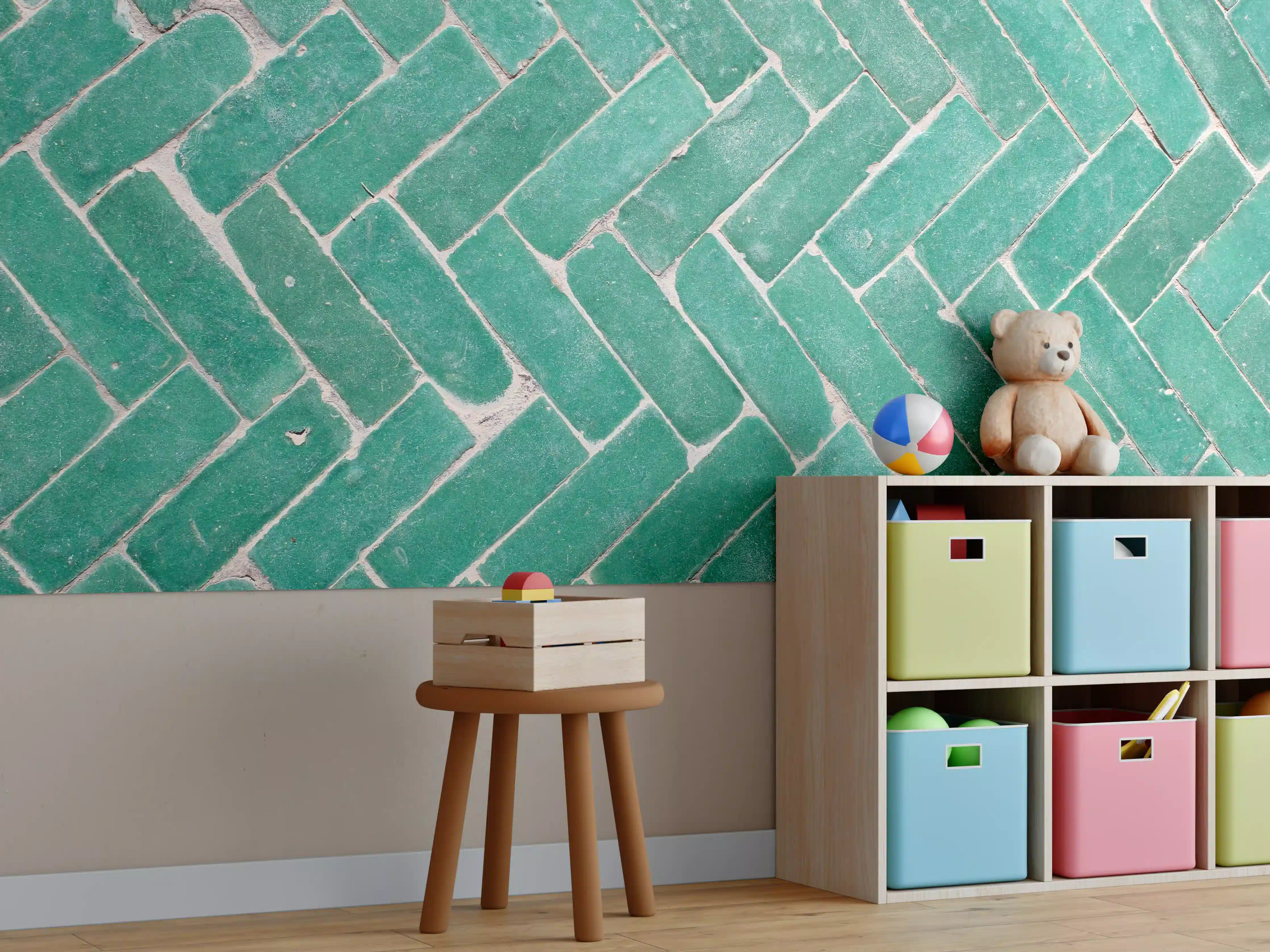 Kinderzimmer Wandgestaltung - Grünliche Ziegelstein Textur