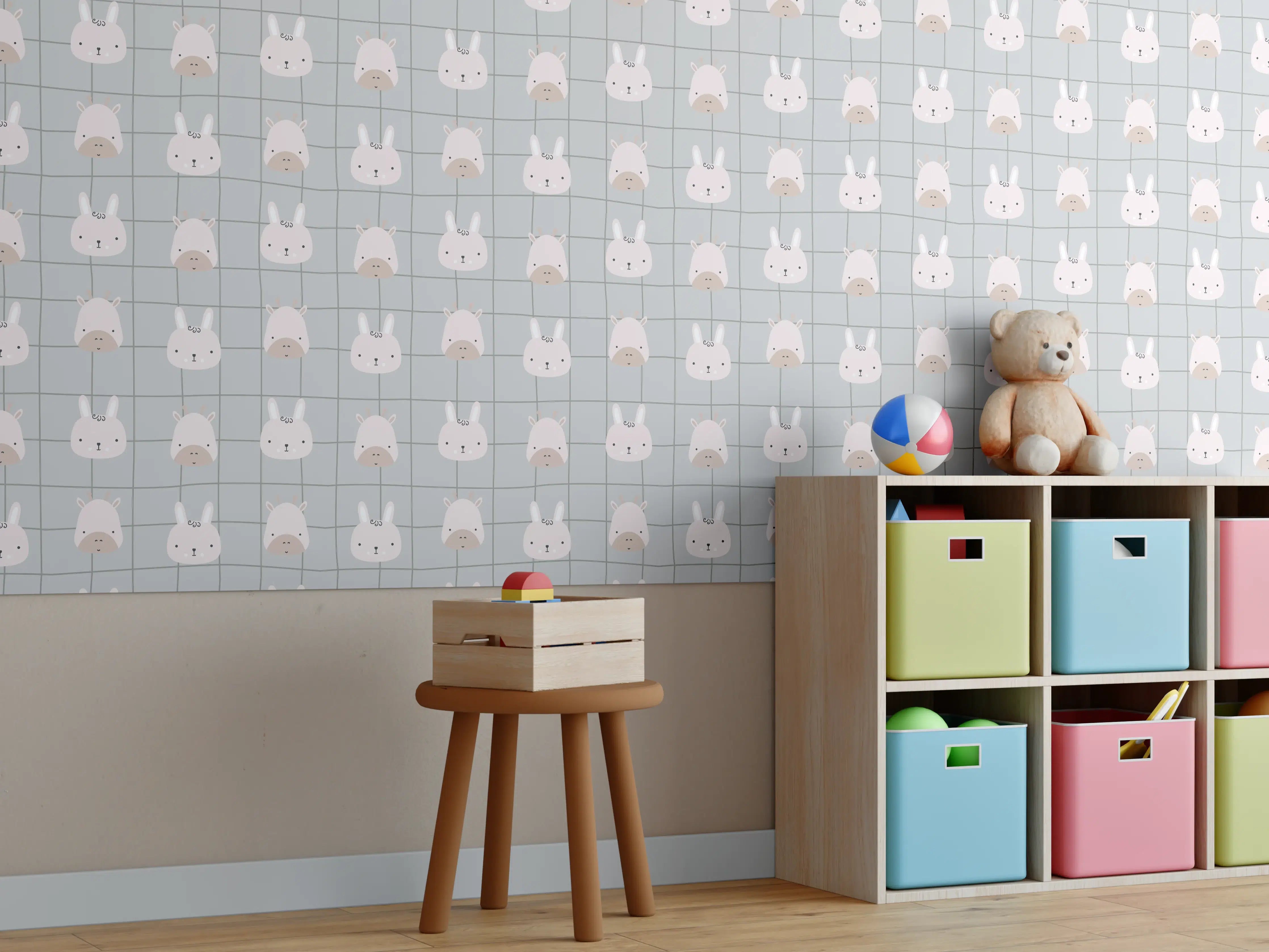 Kinderzimmer Wandgestaltung - Häschenmuster in Pastellfarben