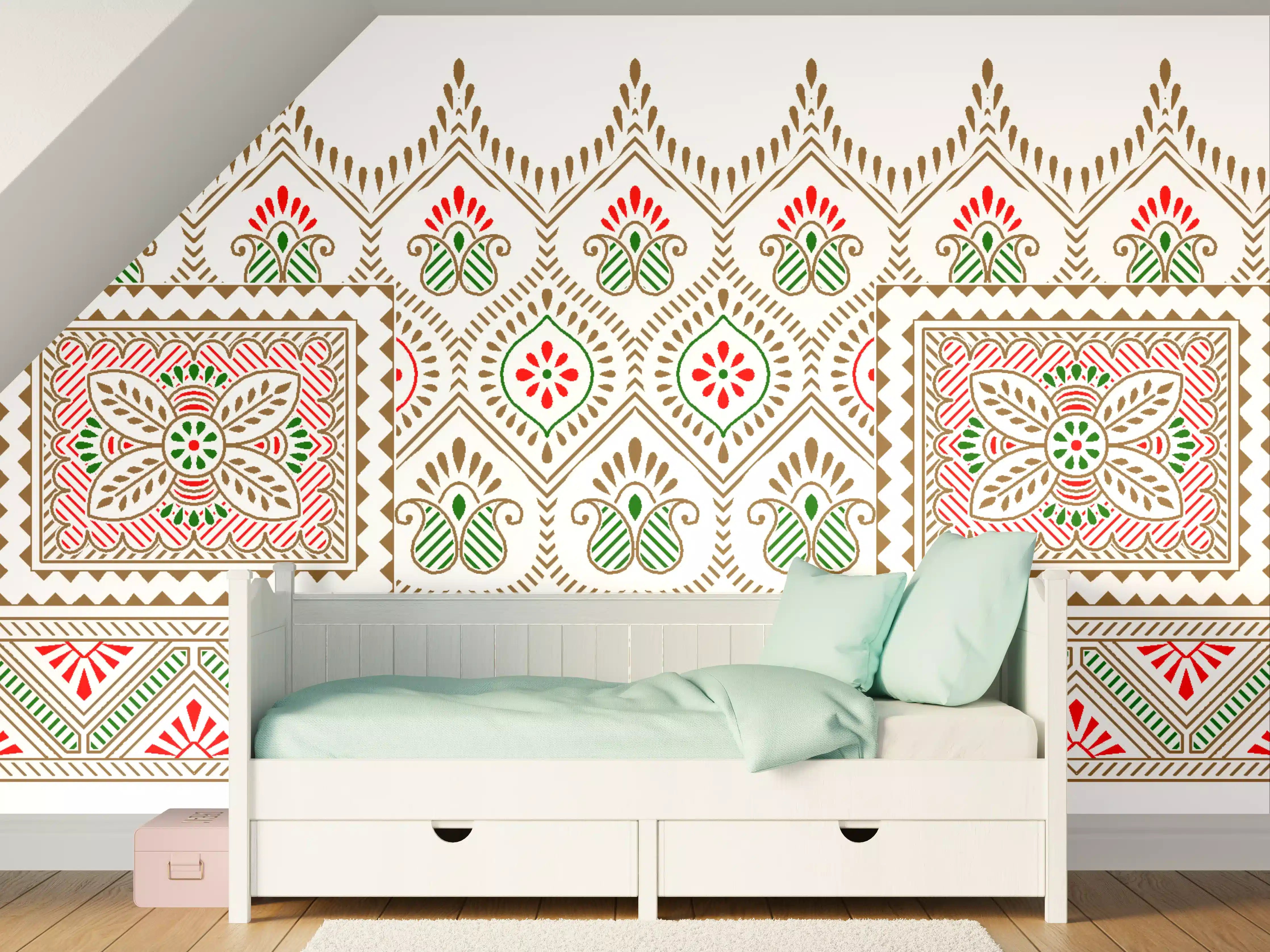 Kinderzimmer Wandgestaltung - Handgefertigter Wandteppich mit floralen Mustern