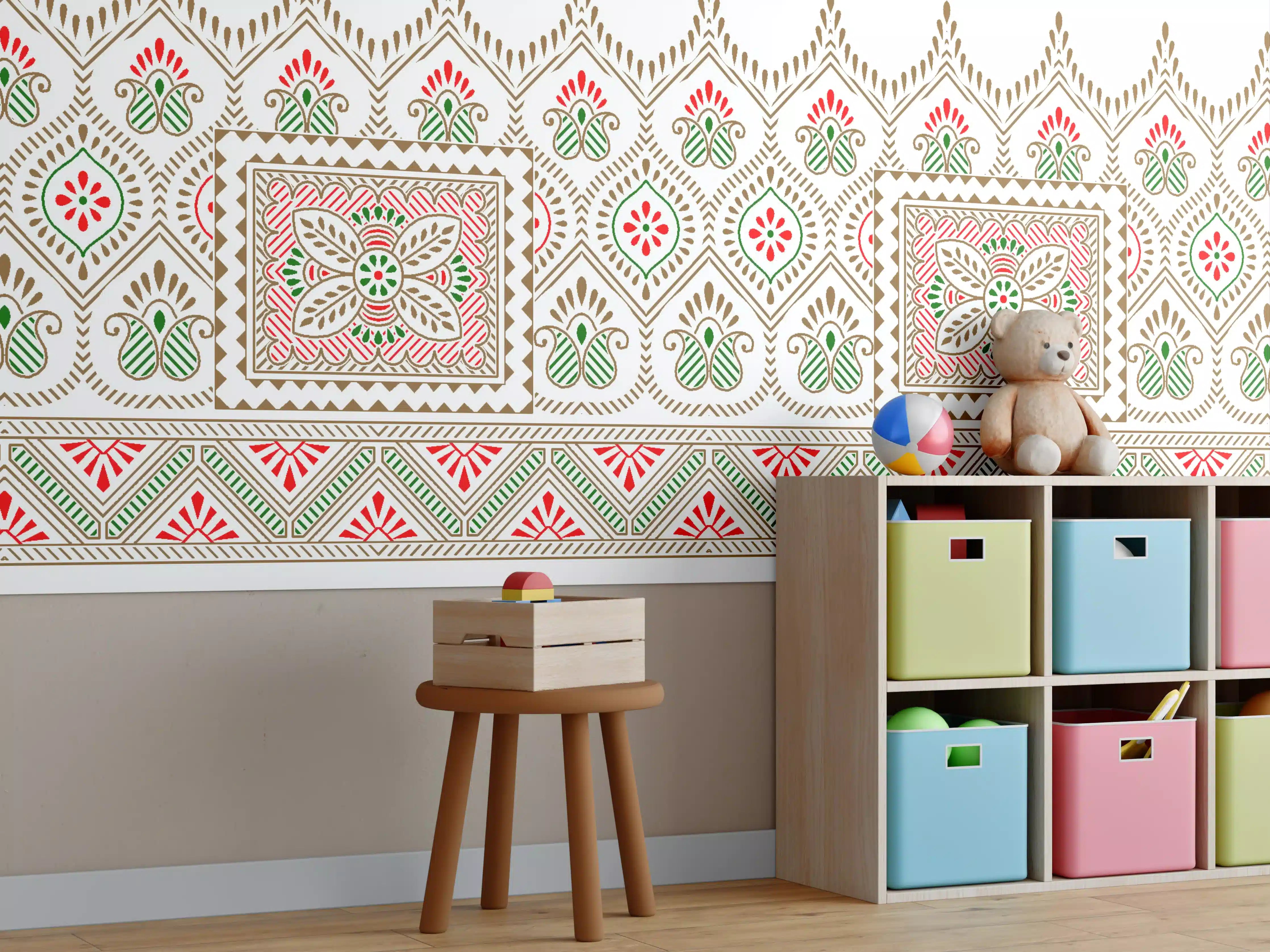 Kinderzimmer Wandgestaltung - Handgefertigter Wandteppich mit floralen Mustern