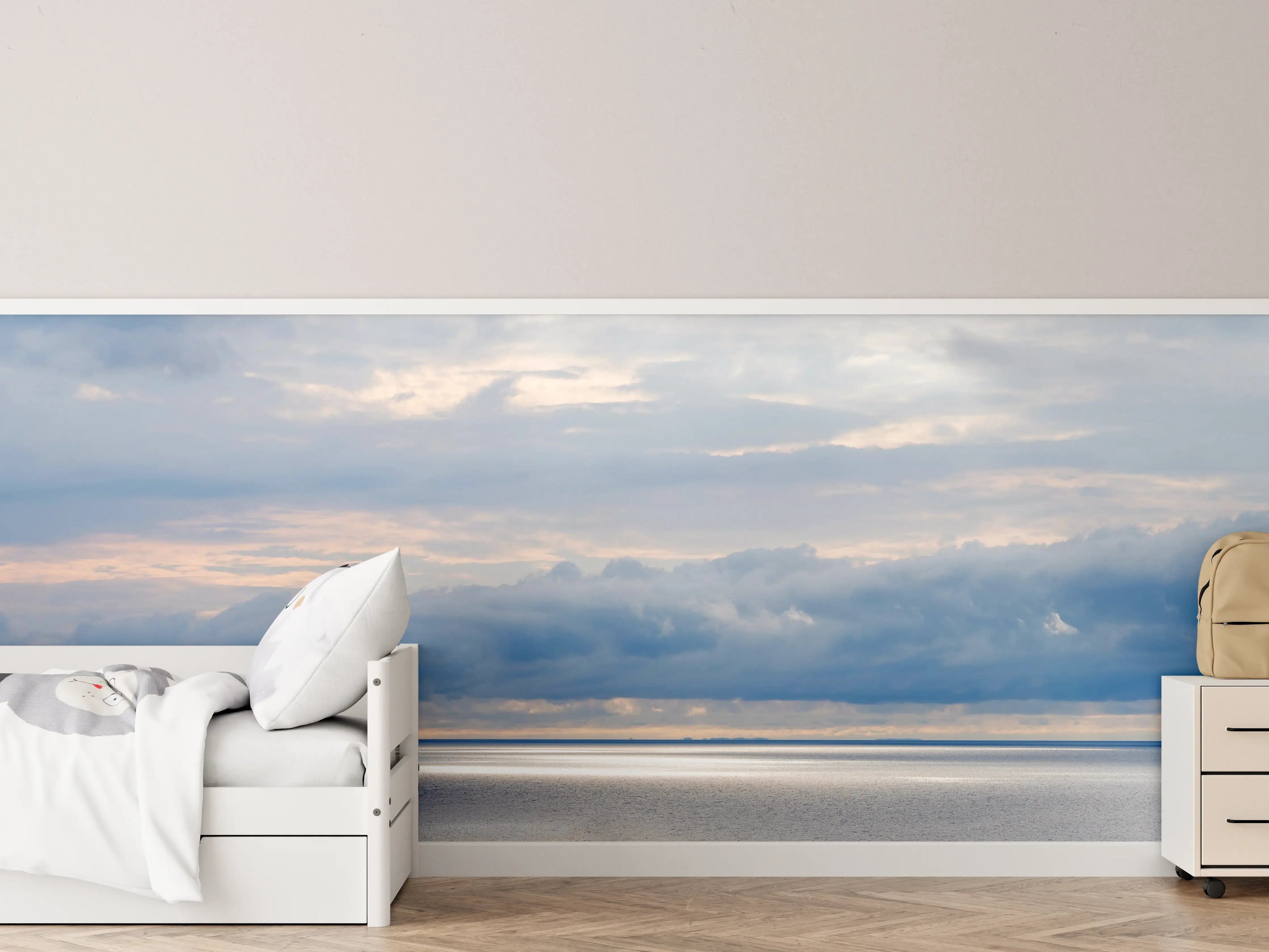Kinderzimmer Wandgestaltung - Harmonisches Blau-Grau-Meerespanorama