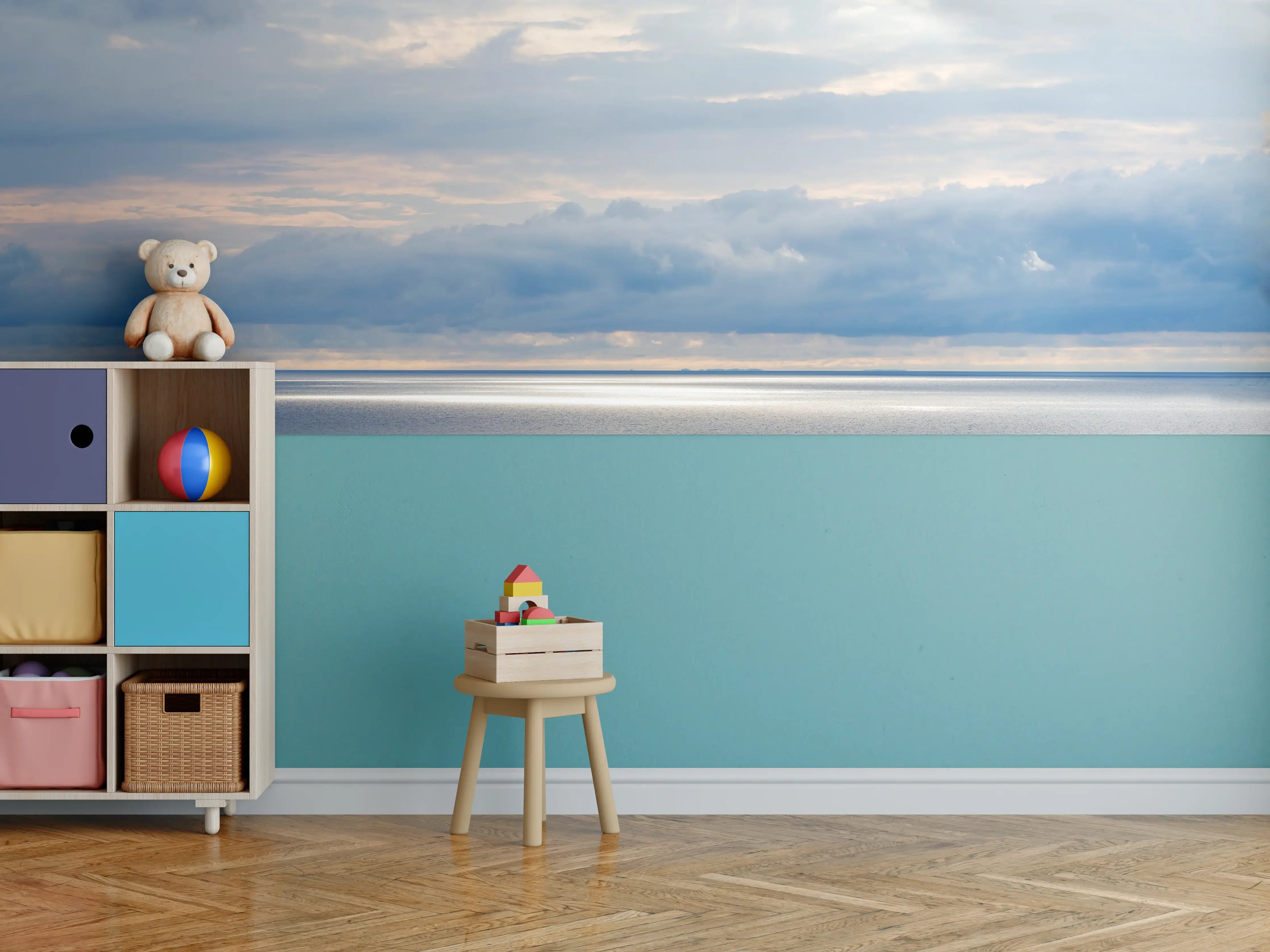 Kinderzimmer Wandgestaltung - Harmonisches Blau-Grau-Meerespanorama