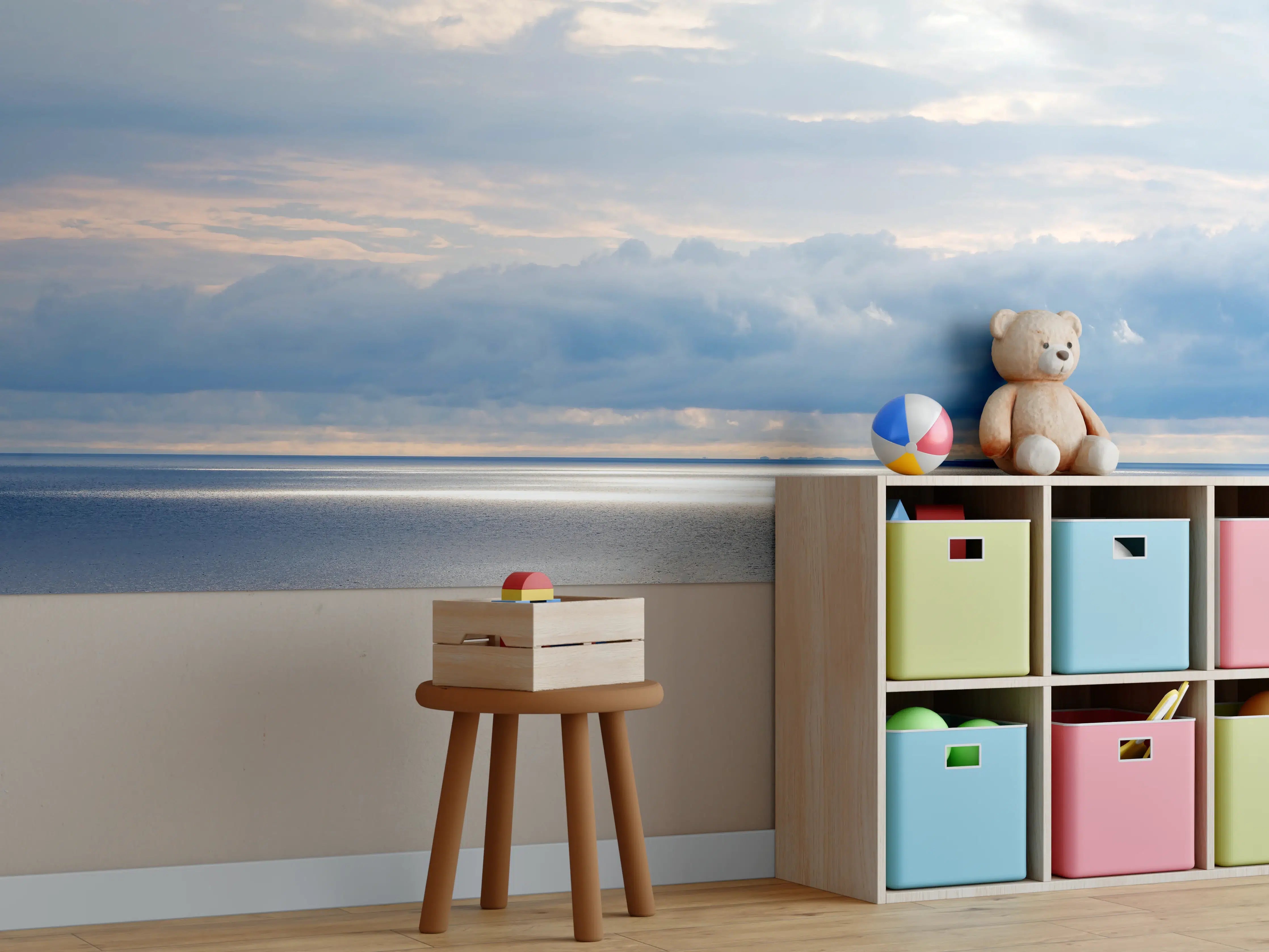 Kinderzimmer Wandgestaltung - Harmonisches Blau-Grau-Meerespanorama