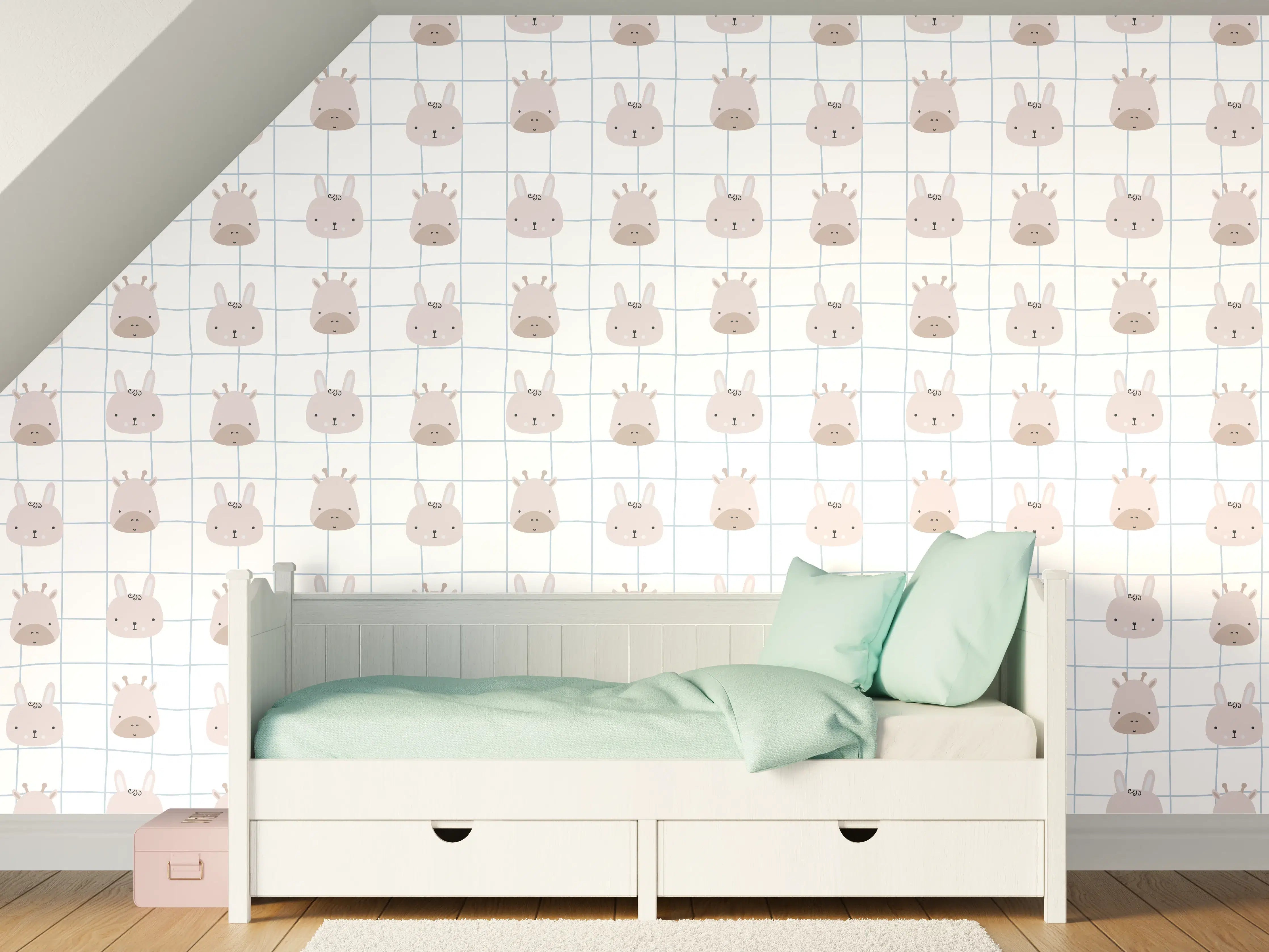 Kinderzimmer Wandgestaltung - Hase im niedlichen Cartoon-Stil mit Pastellfarben