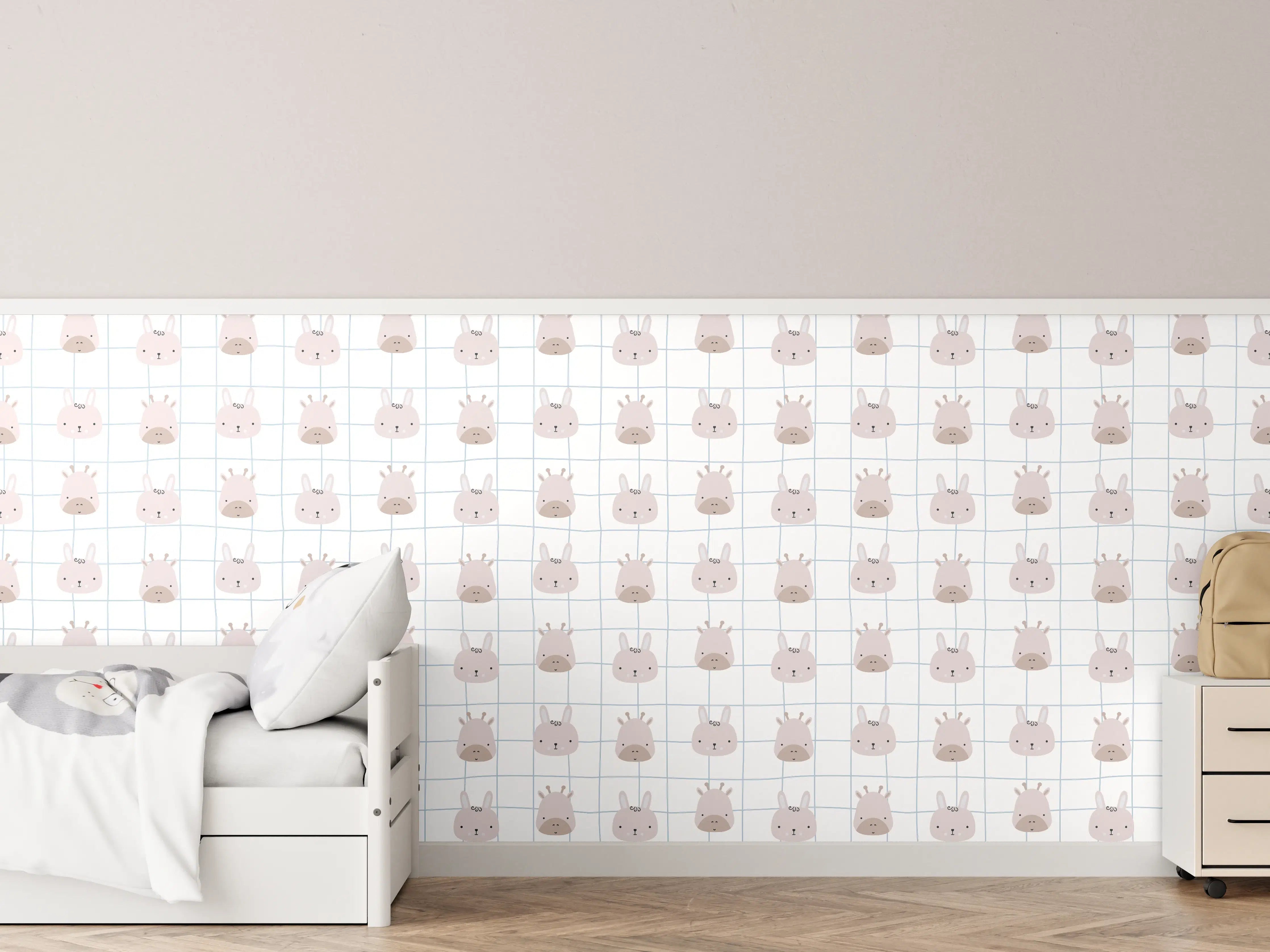 Kinderzimmer Wandgestaltung - Hase im niedlichen Cartoon-Stil mit Pastellfarben