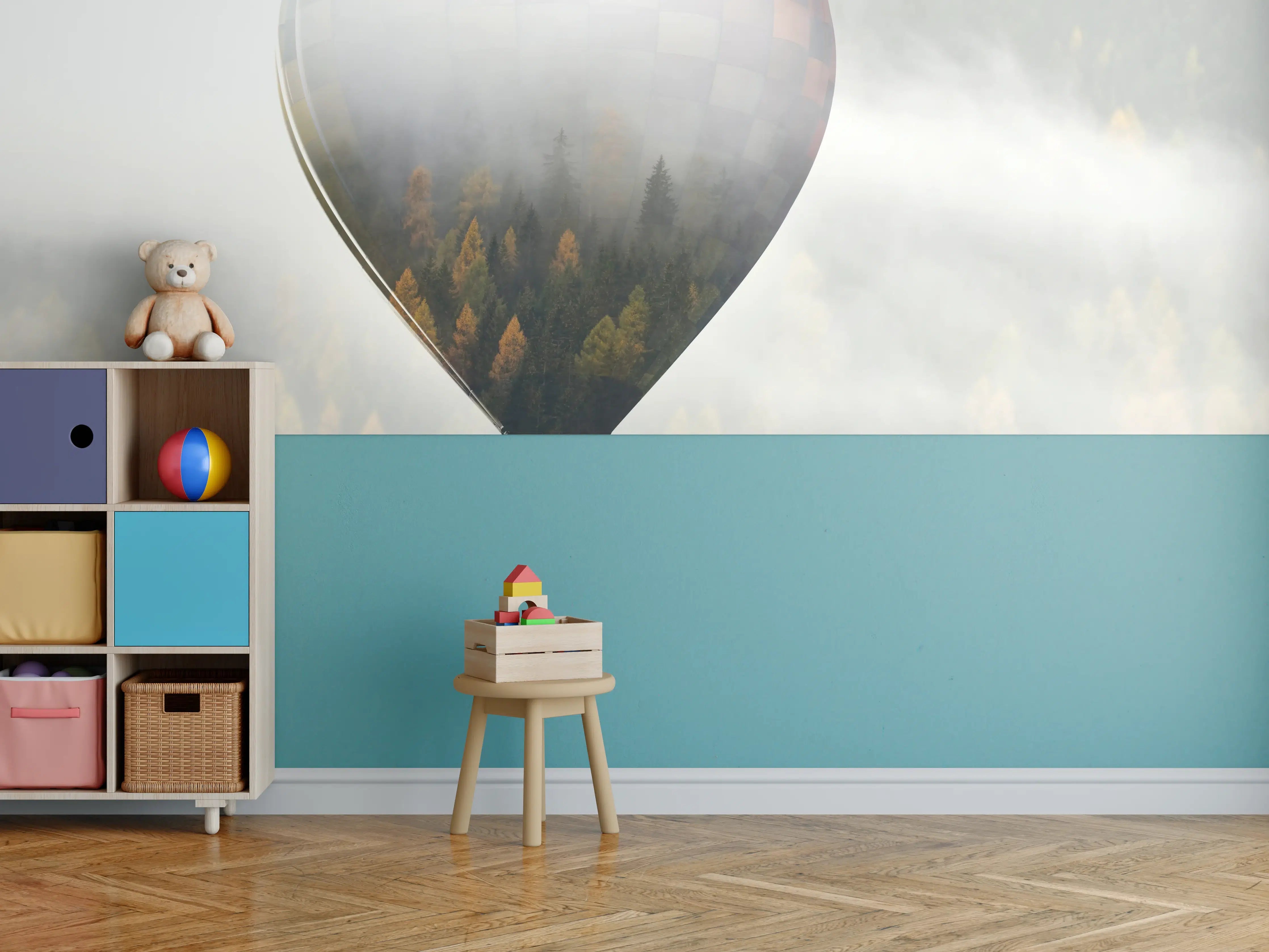 Kinderzimmer Wandgestaltung - Heißluftballon - Spiegelung des Waldes