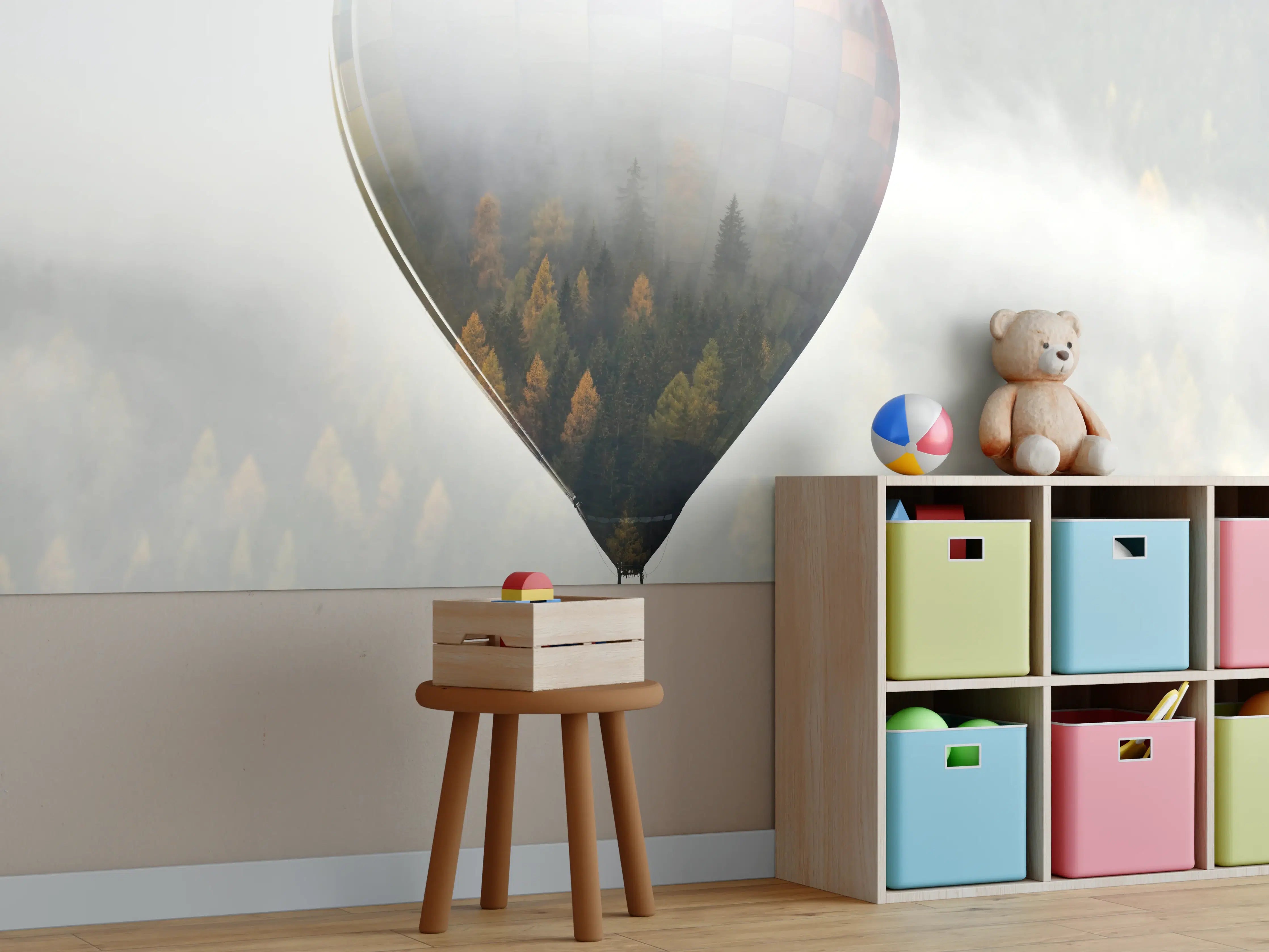 Kinderzimmer Wandgestaltung - Heißluftballon - Spiegelung des Waldes