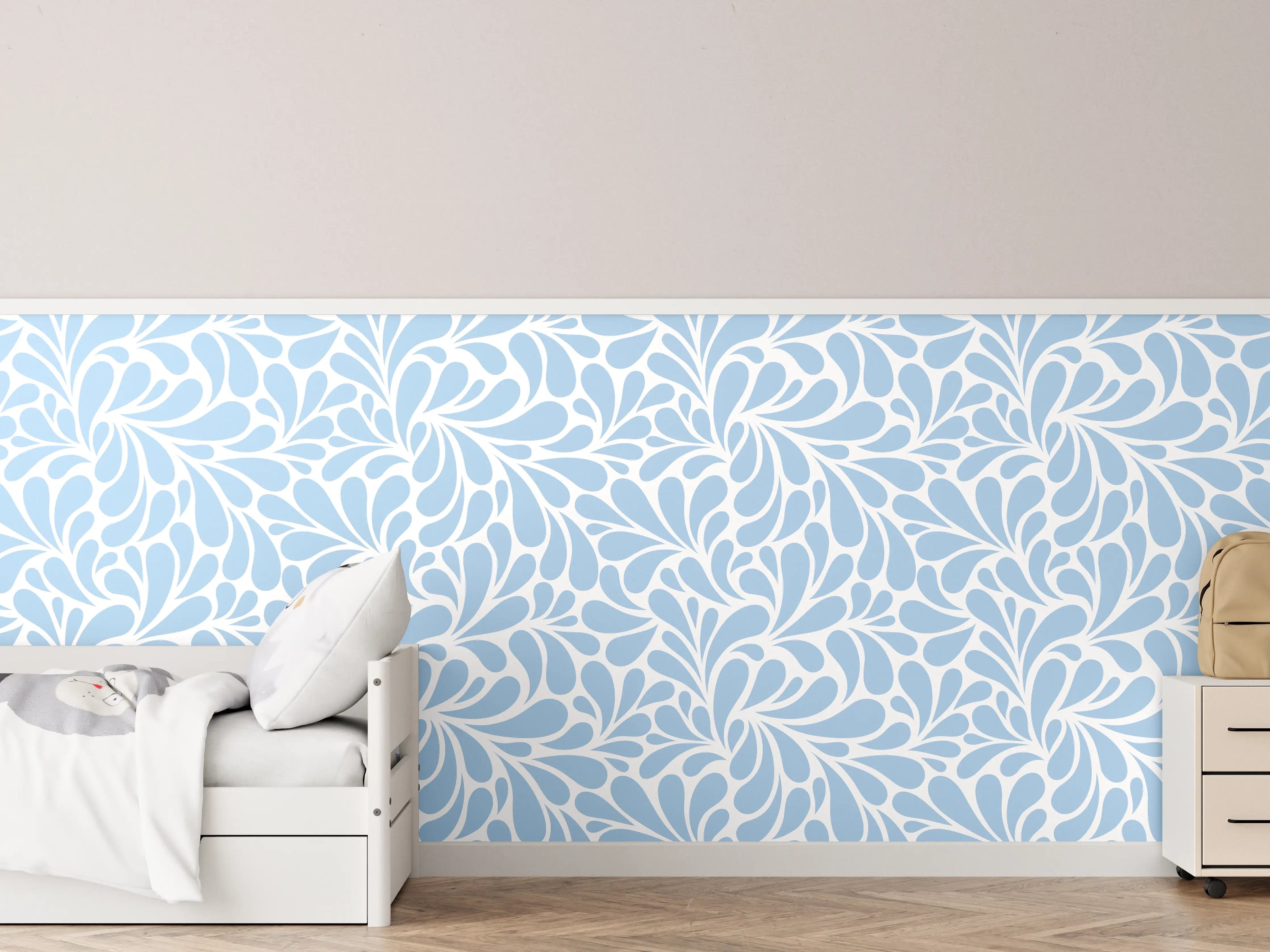Kinderzimmer Wandgestaltung - Hellblaue Blätter-Optik