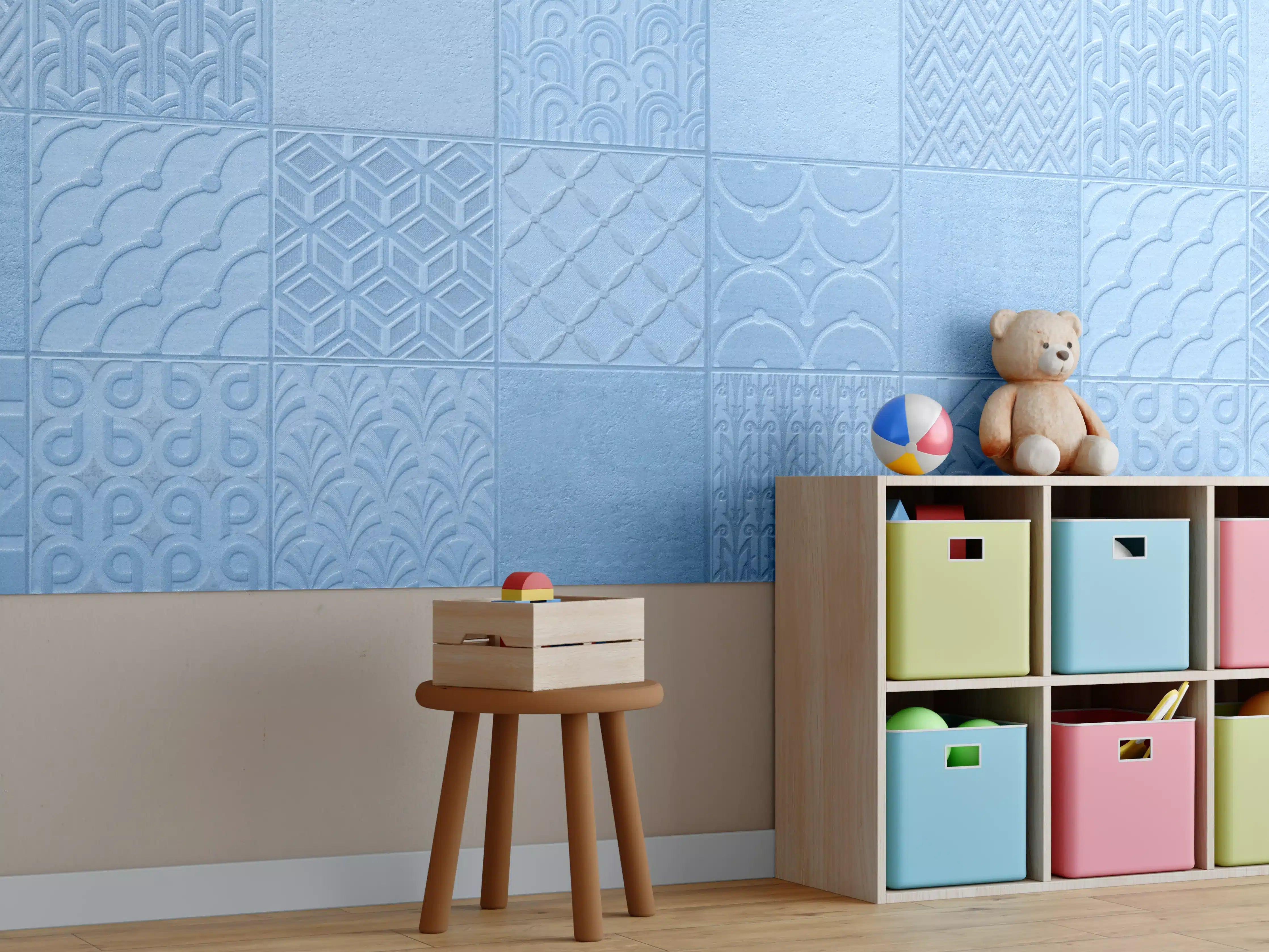 Kinderzimmer Wandgestaltung - Hellblaue Fliesenmuster