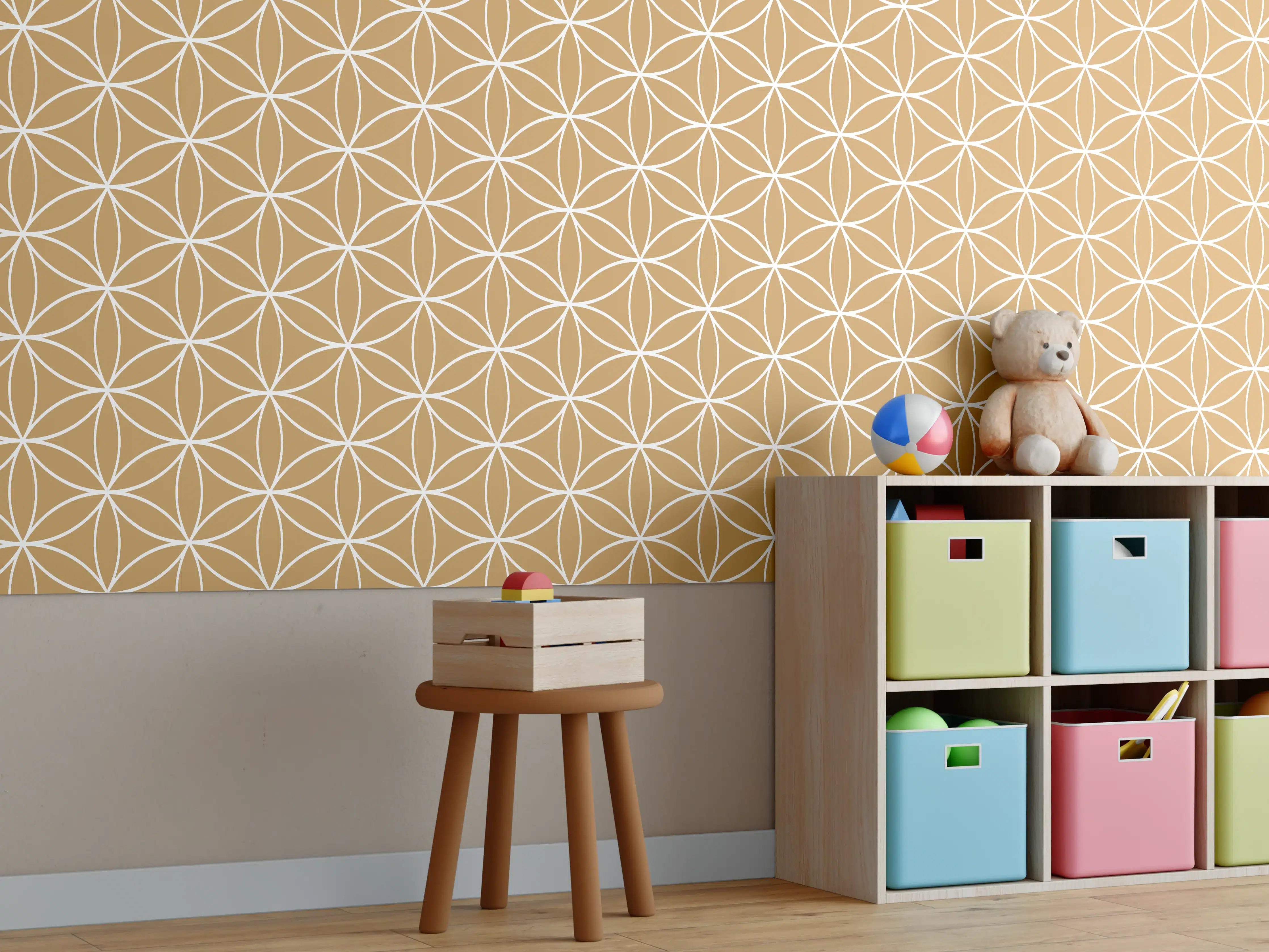 Kinderzimmer Wandgestaltung - Hellbraune geometrische Muster