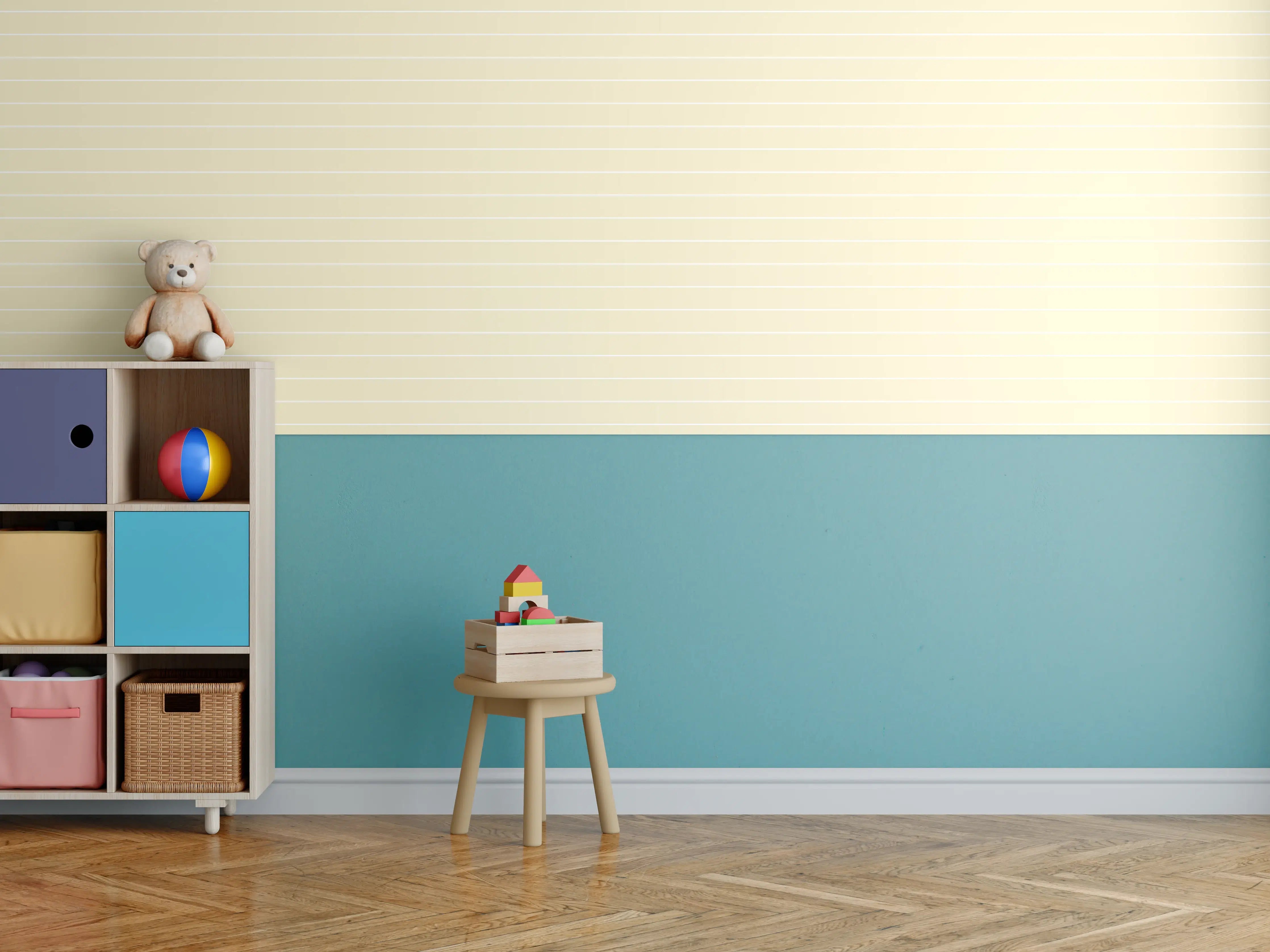 Kinderzimmer Wandgestaltung - Helle Beige-Wände mit subtilen Linien