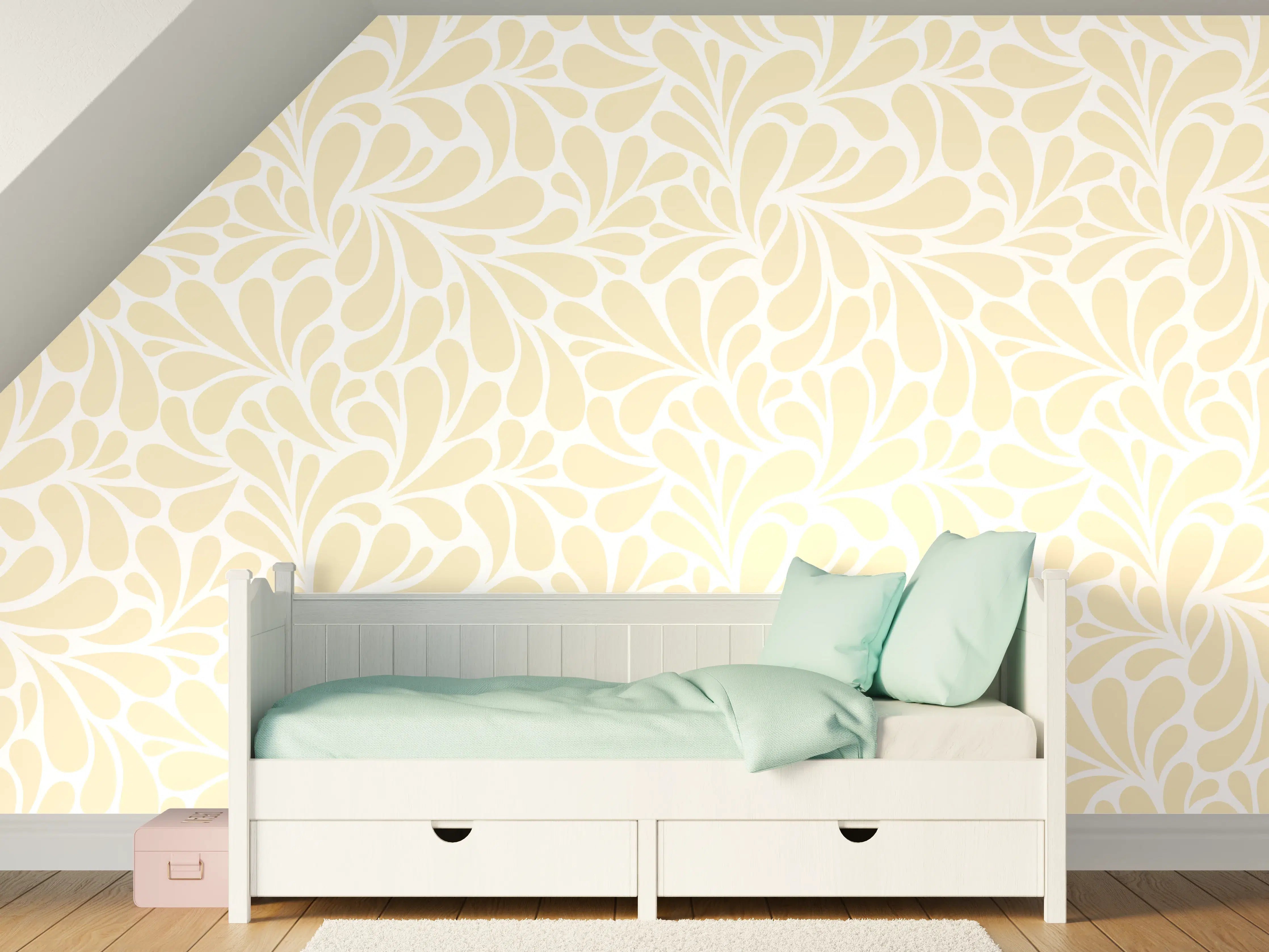 Kinderzimmer Wandgestaltung - Helle Blumenmuster in Beige