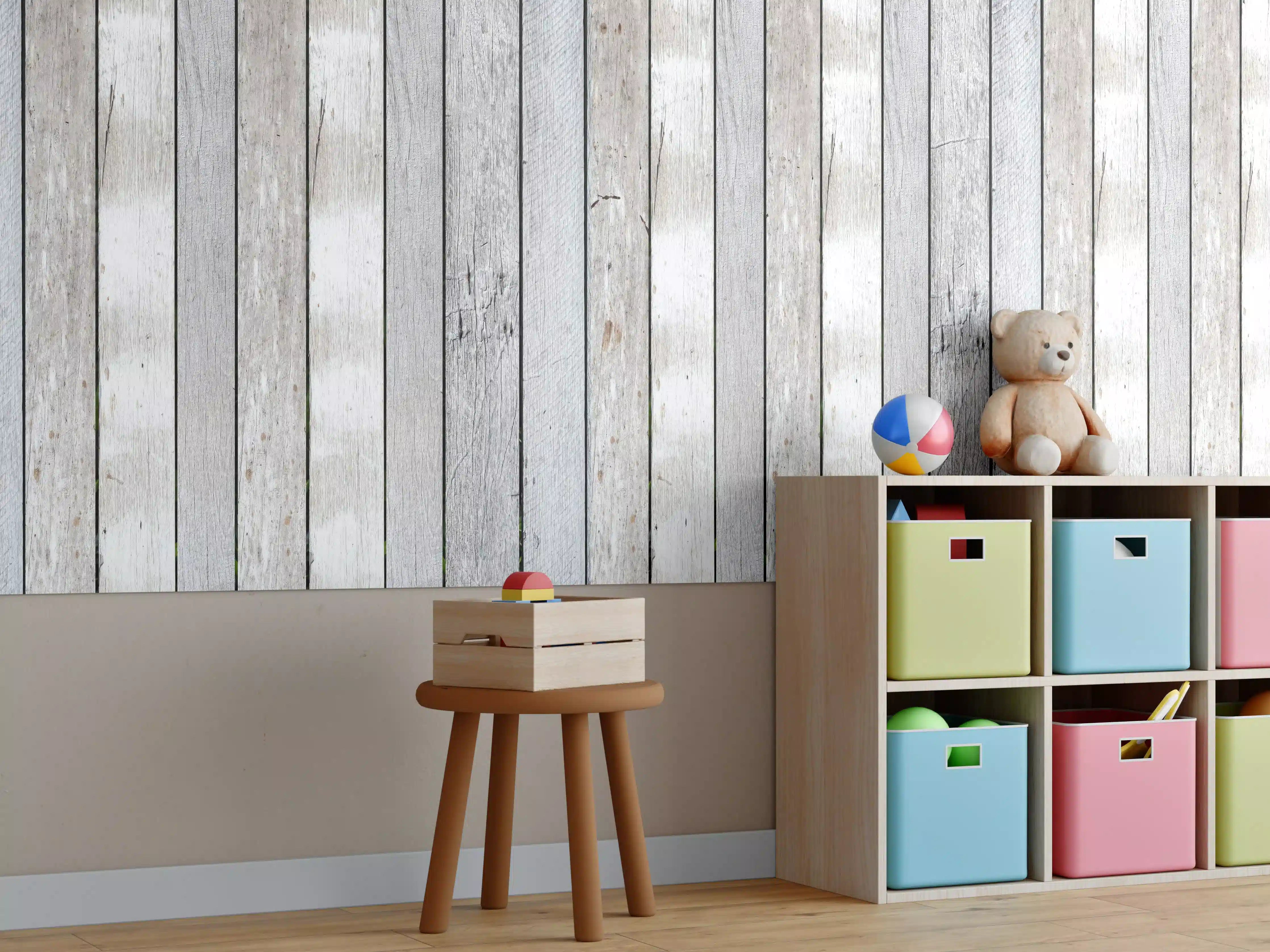 Kinderzimmer Wandgestaltung - Helle Holzvertäfelung mit grauen Akzenten