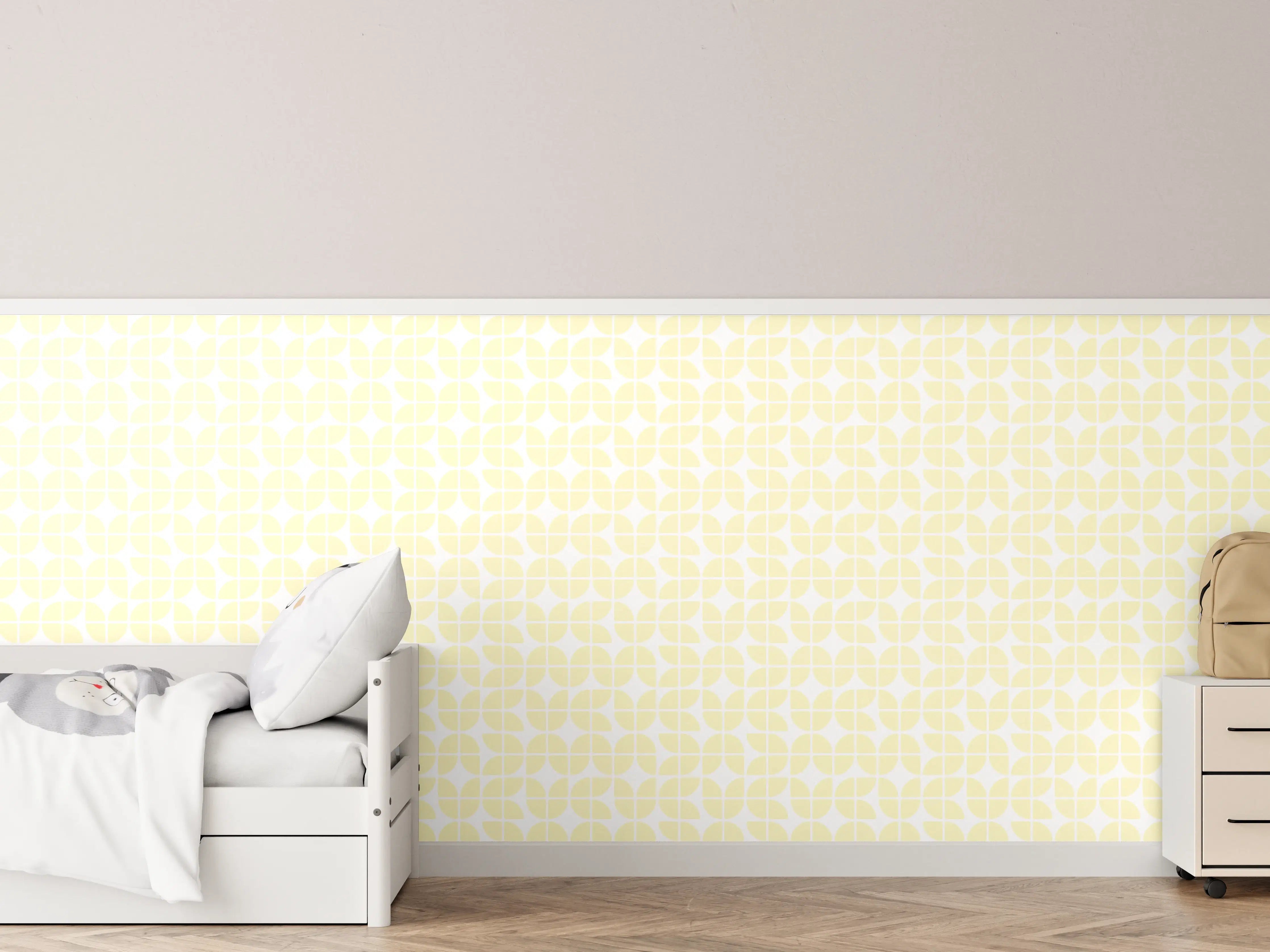Kinderzimmer Wandgestaltung - Helle Limone-Crema-Fliese mit sanften Graunuancen